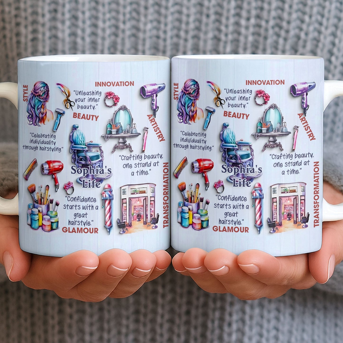 Unleashing Your Inner Beauty With Hairdryer, Scissors & Makeup Brushes - Personalized Custom Coffee Mug - JBS095_MG