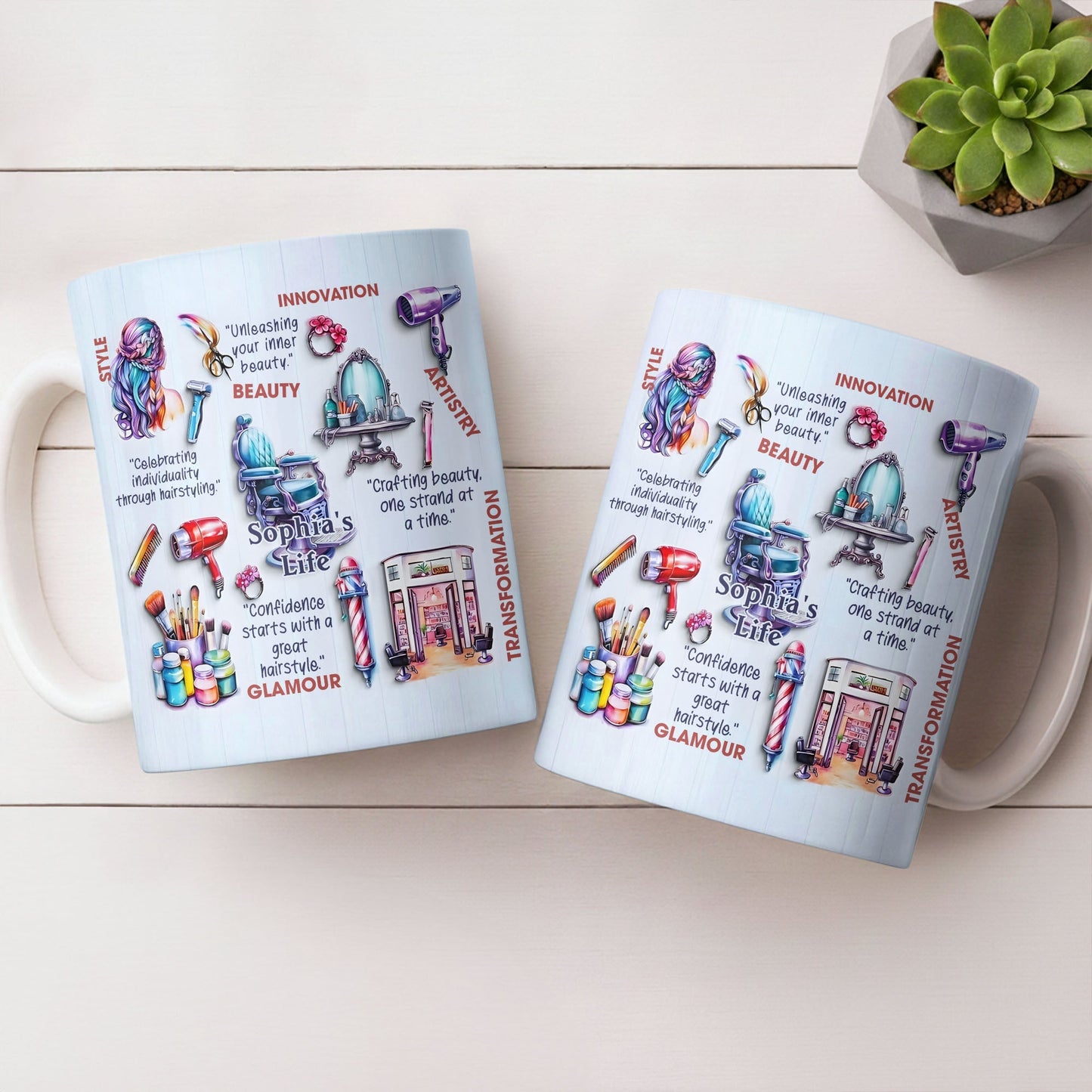 Unleashing Your Inner Beauty With Hairdryer, Scissors & Makeup Brushes - Personalized Custom Coffee Mug - JBS095_MG