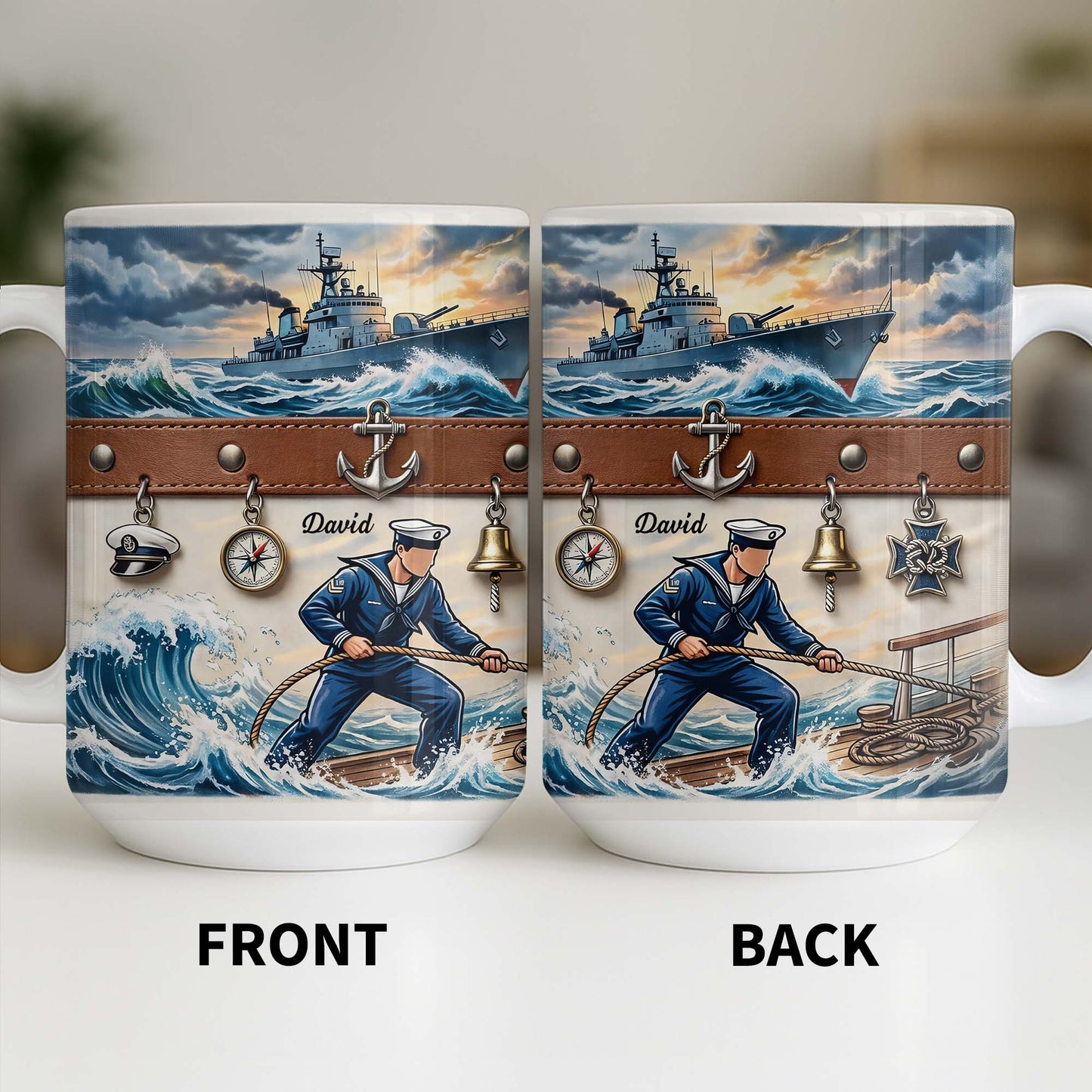 To My Courageous Sailor, Ship And Ocean Waves Design - Personalized Custom Coffee Mug - JBS103_MG