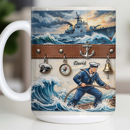 To My Courageous Sailor, Ship And Ocean Waves Design - Personalized Custom Coffee Mug - JBS103_MG