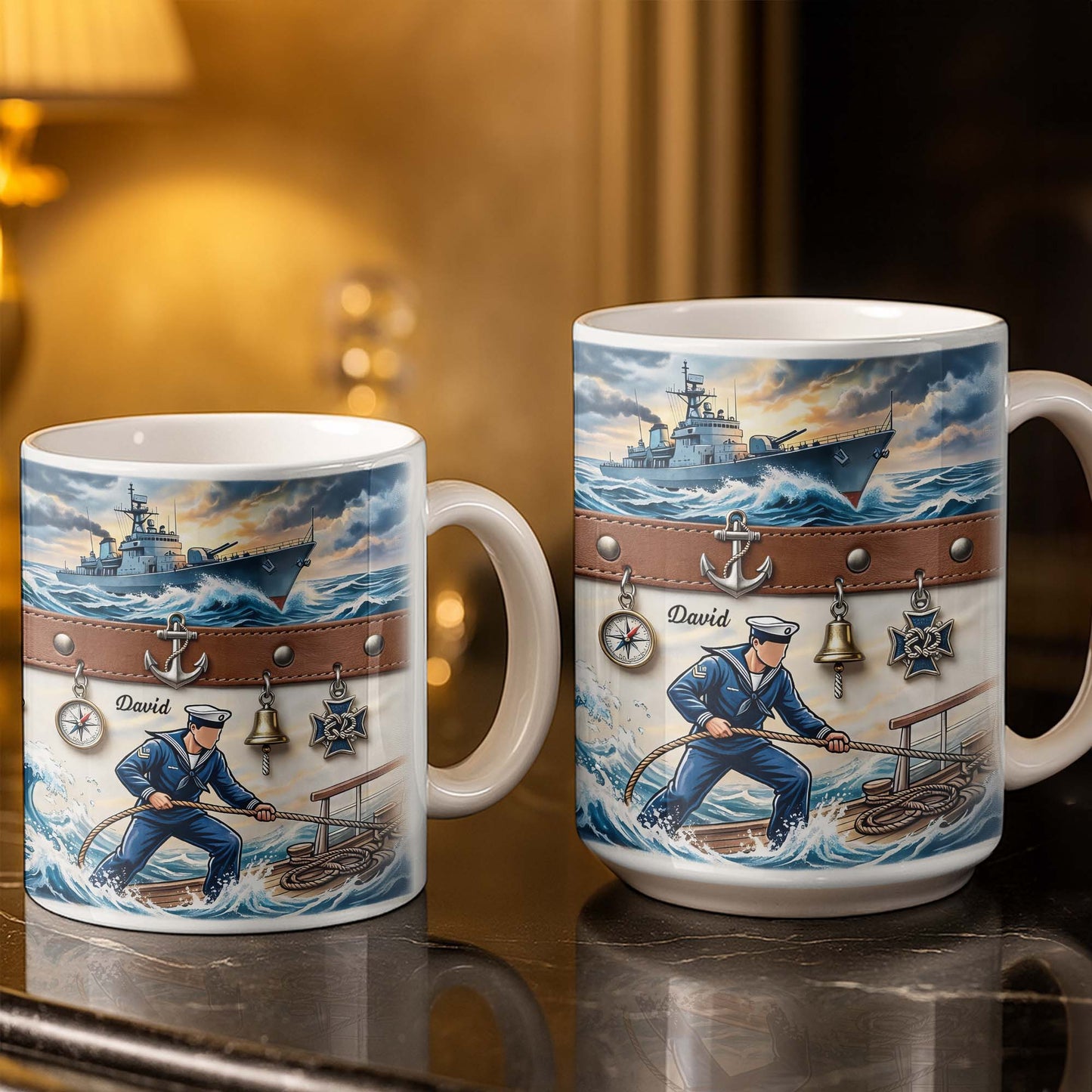 To My Courageous Sailor, Ship And Ocean Waves Design - Personalized Custom Coffee Mug - JBS103_MG