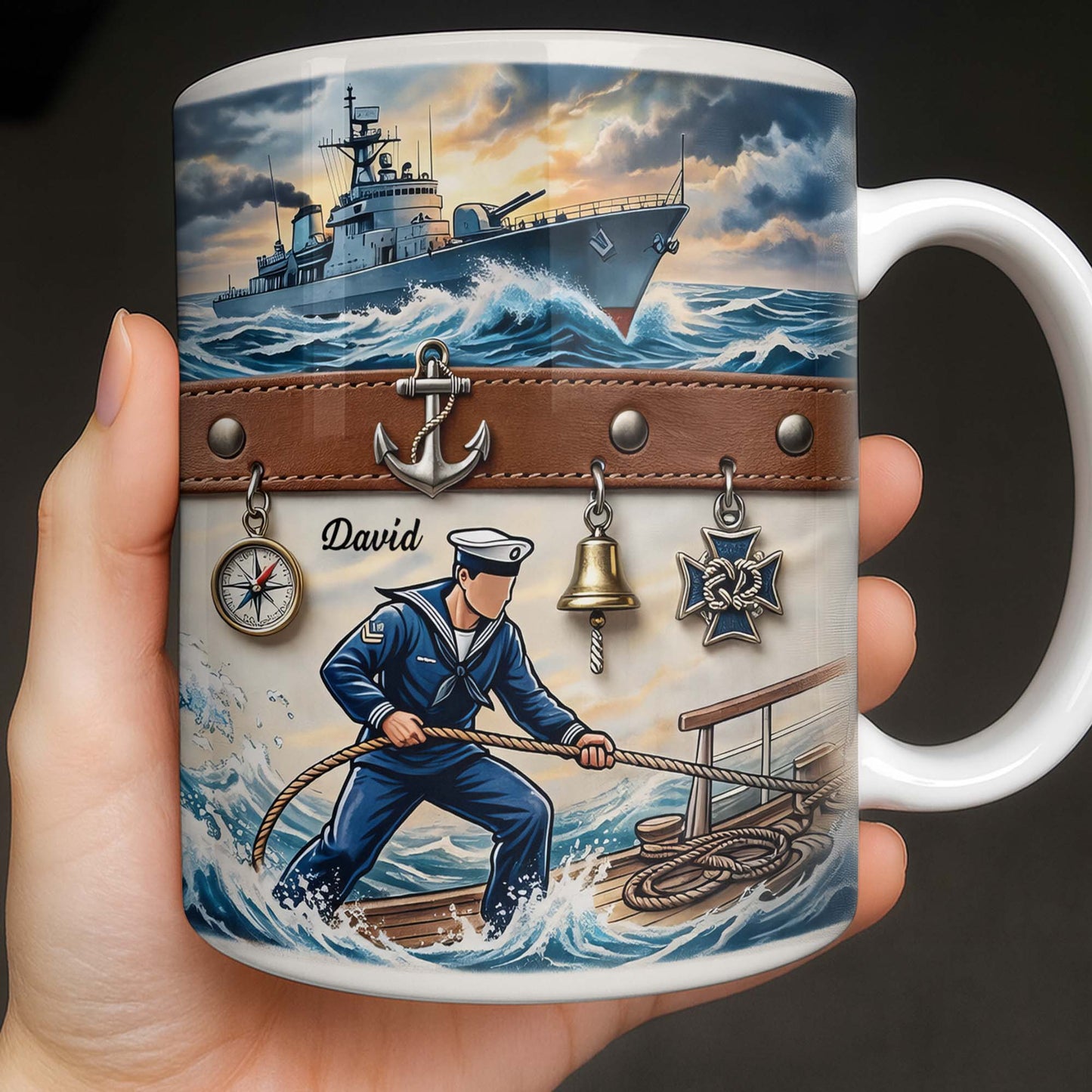 To My Courageous Sailor, Ship And Ocean Waves Design - Personalized Custom Coffee Mug - JBS103_MG