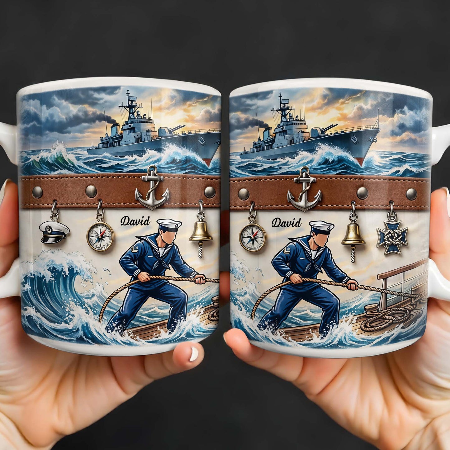 To My Courageous Sailor, Ship And Ocean Waves Design - Personalized Custom Coffee Mug - JBS103_MG