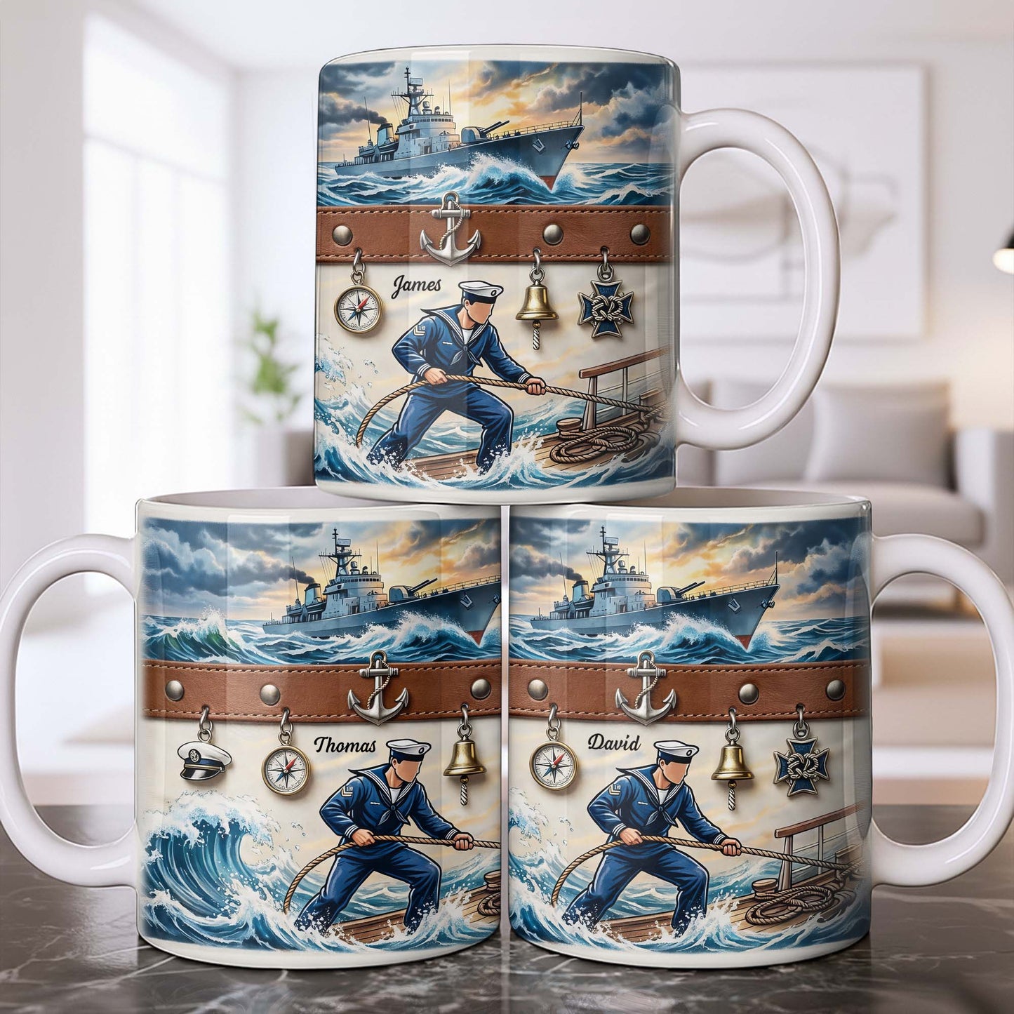 To My Courageous Sailor, Ship And Ocean Waves Design - Personalized Custom Coffee Mug - JBS103_MG