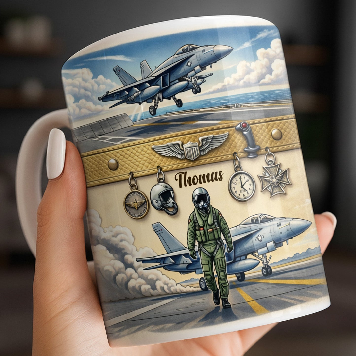 Customizable Military Pilot And Jets Theme - Personalized Custom Coffee Mug - JBS104_MG
