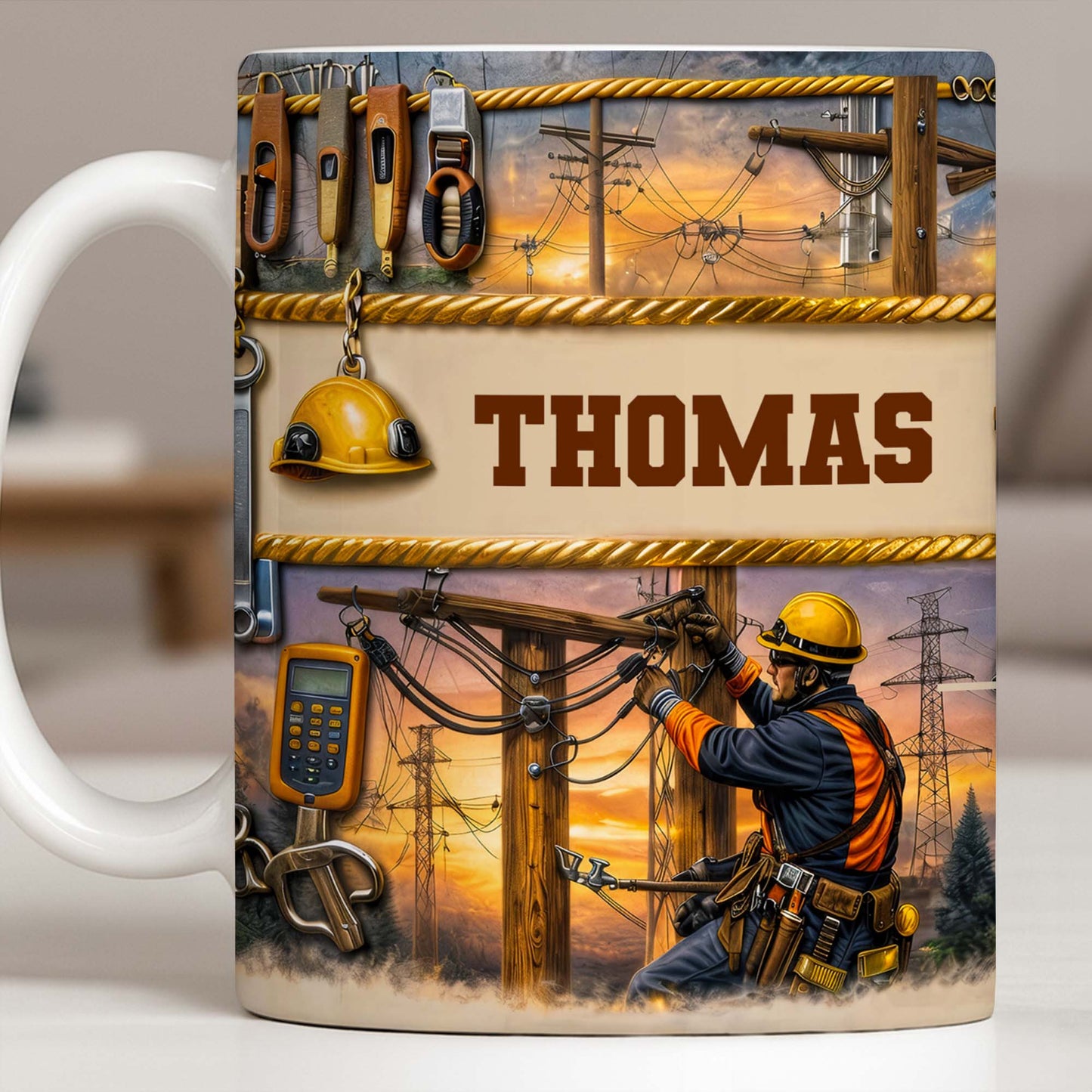 Celebrate The Hardworking Lineman, Utility Pole Design - Personalized Custom Coffee Mug - JBS106_MG