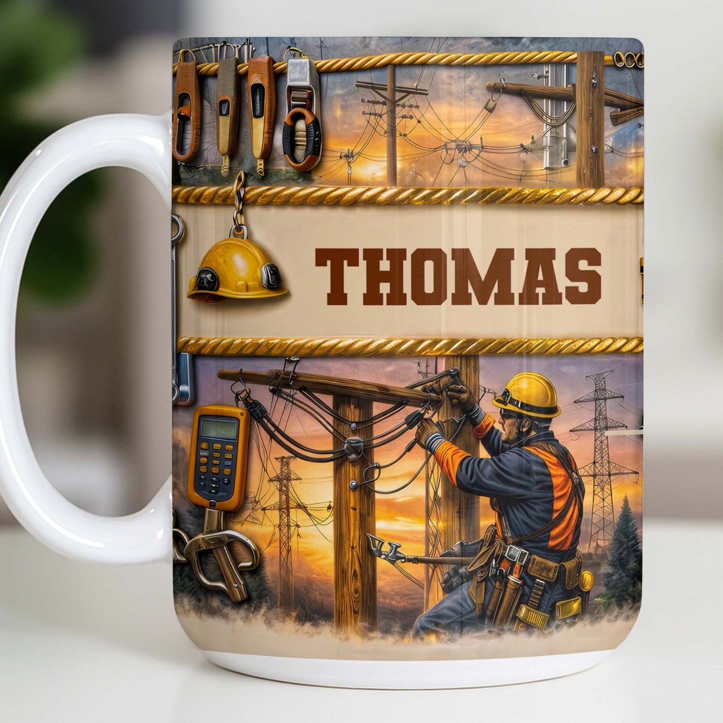 Celebrate The Hardworking Lineman, Utility Pole Design - Personalized Custom Coffee Mug - JBS106_MG