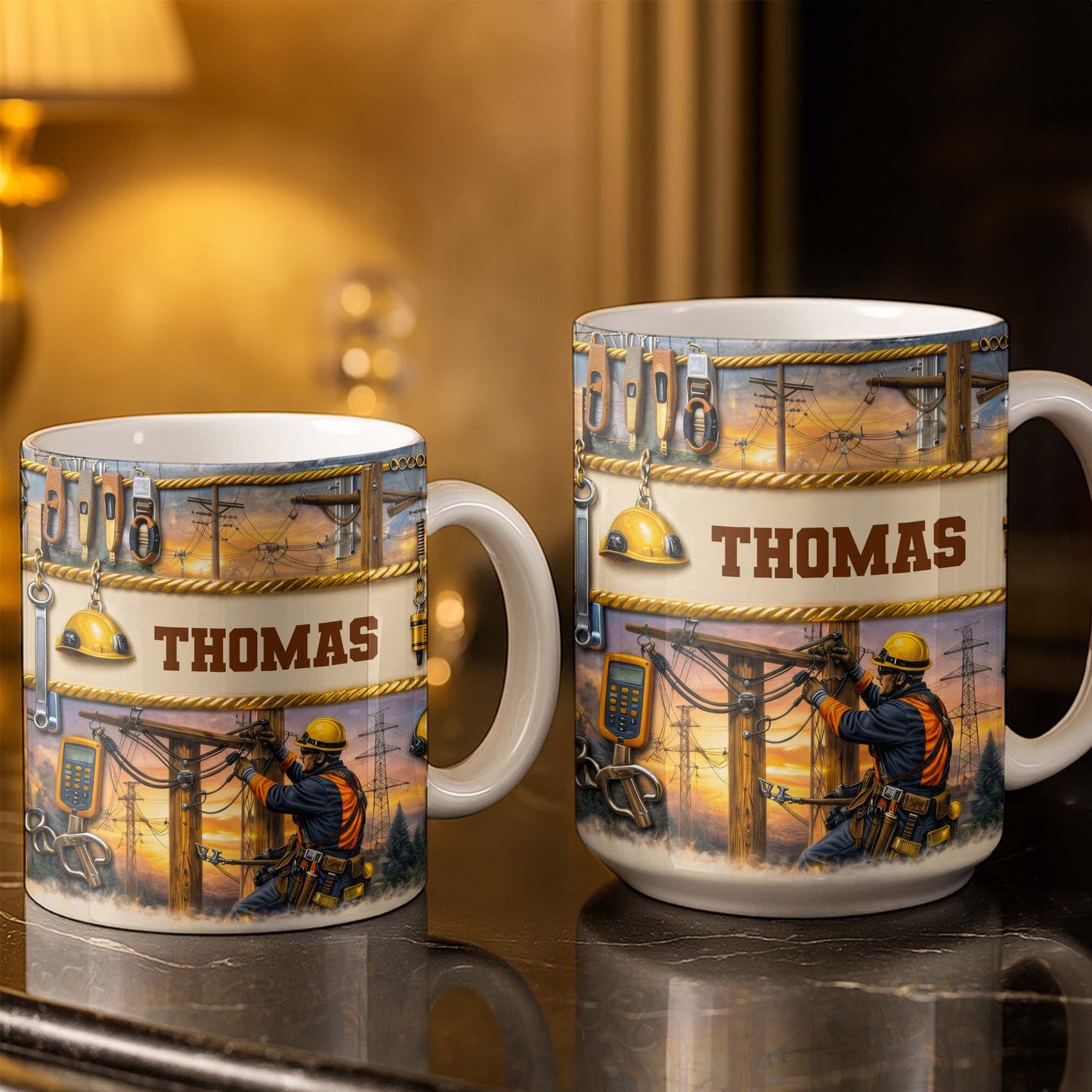 Celebrate The Hardworking Lineman, Utility Pole Design - Personalized Custom Coffee Mug - JBS106_MG