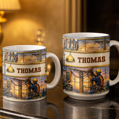 Celebrate The Hardworking Lineman, Utility Pole Design - Personalized Custom Coffee Mug - JBS106_MG