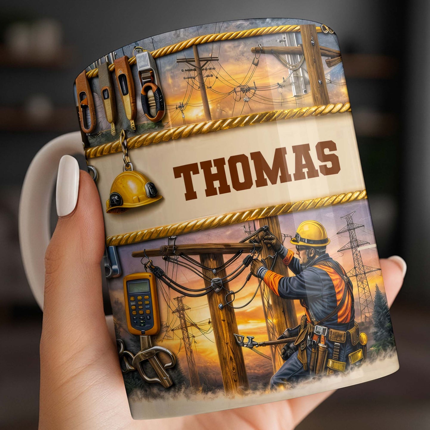 Celebrate The Hardworking Lineman, Utility Pole Design - Personalized Custom Coffee Mug - JBS106_MG
