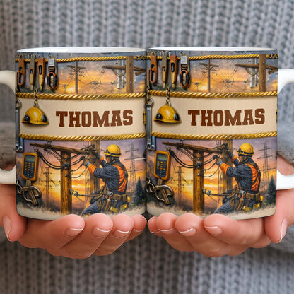 Celebrate The Hardworking Lineman, Utility Pole Design - Personalized Custom Coffee Mug - JBS106_MG