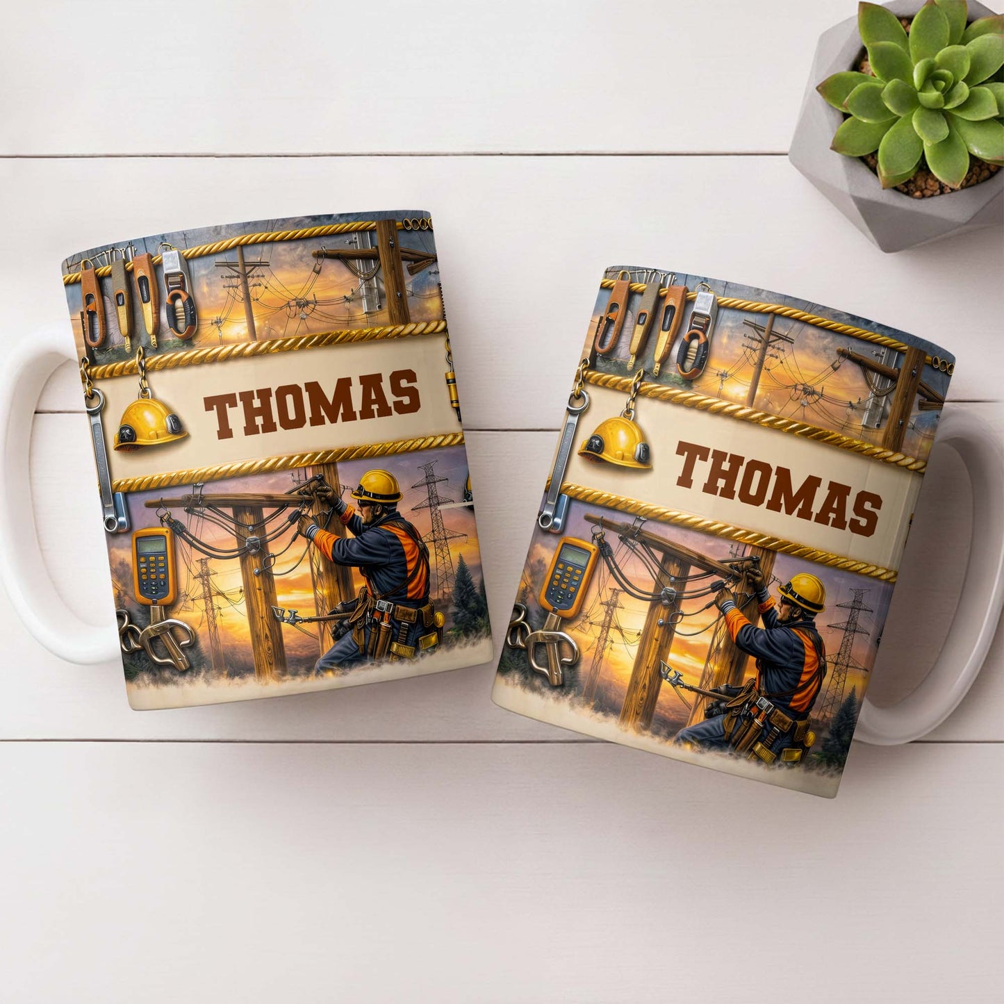 Celebrate The Hardworking Lineman, Utility Pole Design - Personalized Custom Coffee Mug - JBS106_MG