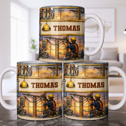 Celebrate The Hardworking Lineman, Utility Pole Design - Personalized Custom Coffee Mug - JBS106_MG