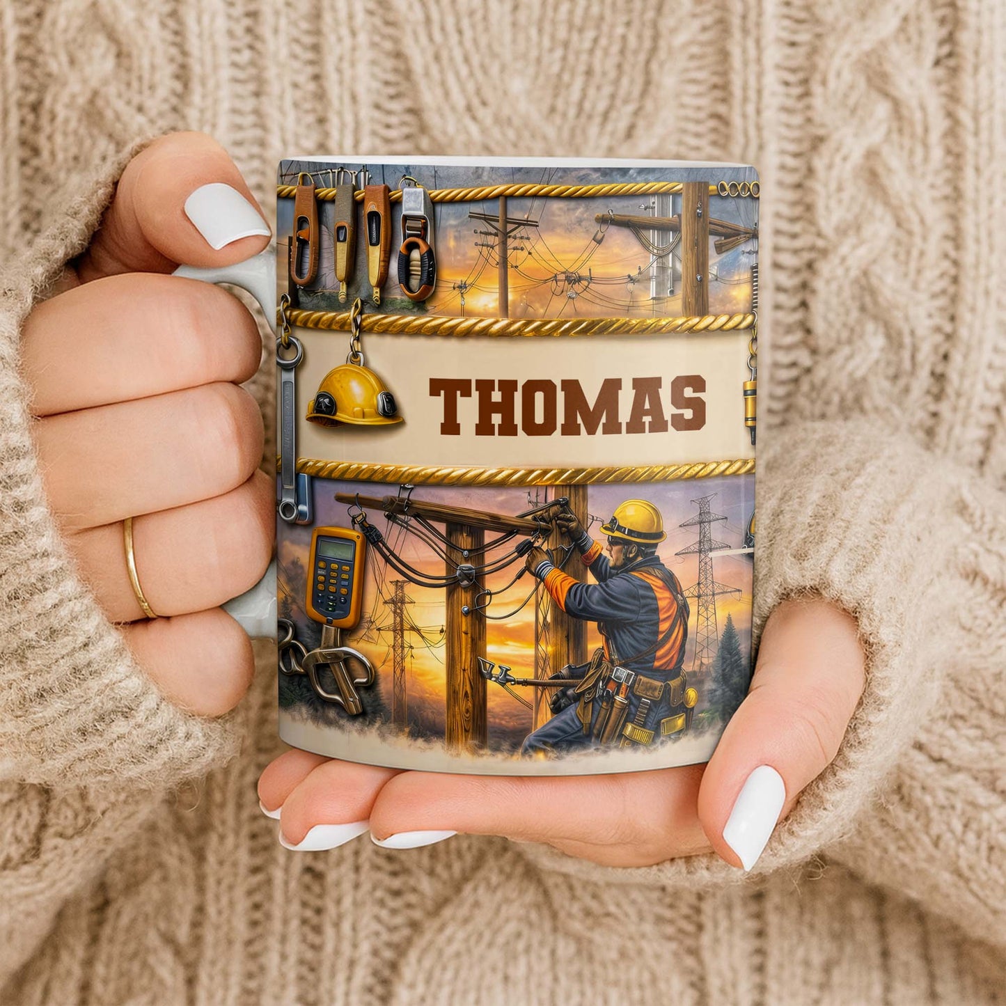 Celebrate The Hardworking Lineman, Utility Pole Design - Personalized Custom Coffee Mug - JBS106_MG