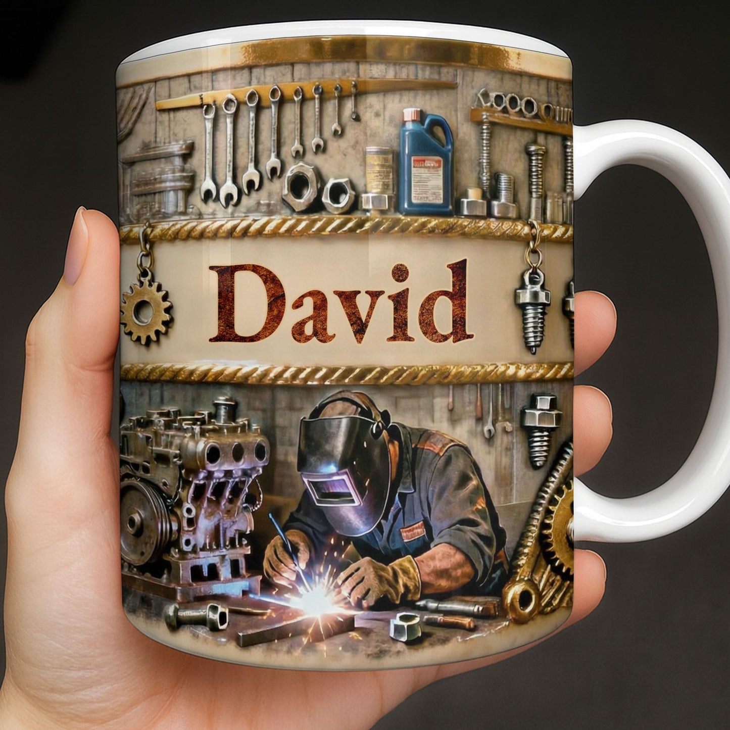Customizable Name, Tools And Gears - Personalized Custom Coffee Mug - JBS107_MG