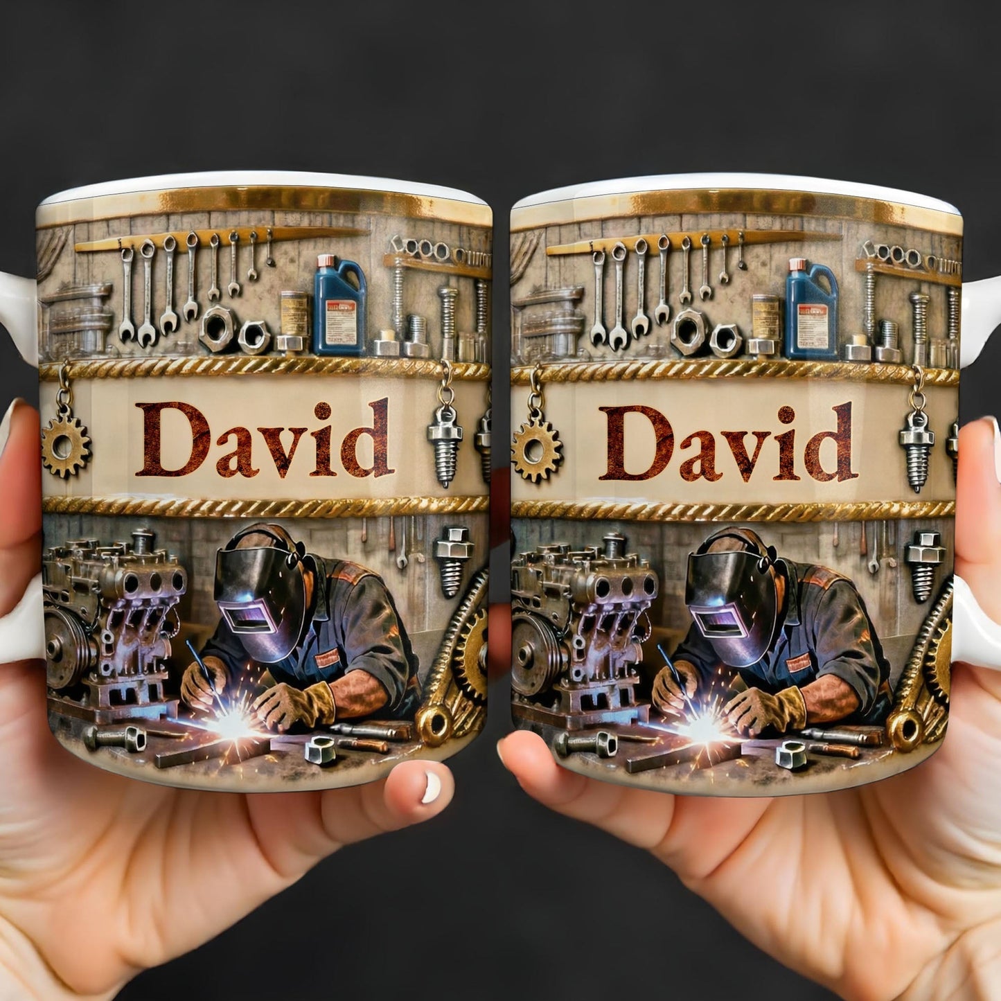 Customizable Name, Tools And Gears - Personalized Custom Coffee Mug - JBS107_MG