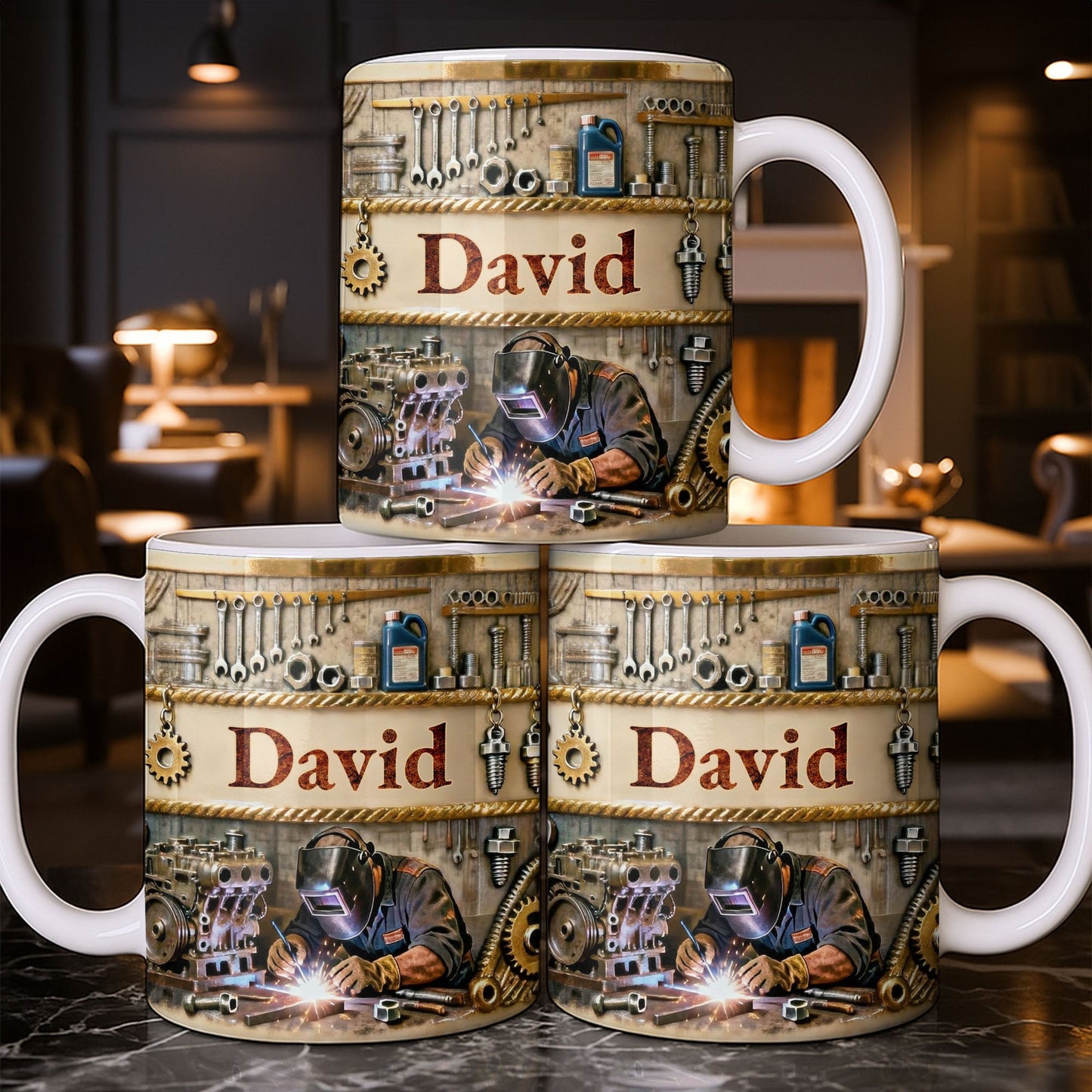 Customizable Name, Tools And Gears - Personalized Custom Coffee Mug - JBS107_MG