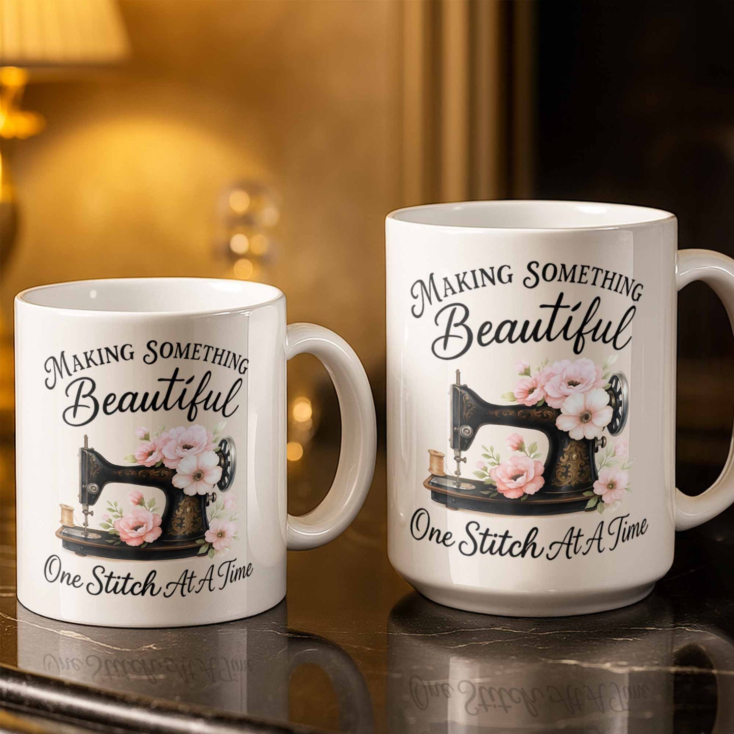 Making Something Beautiful One Stitch At A Time With Sewing Machine - Personalized Custom Coffee Mug - JBS109_MG