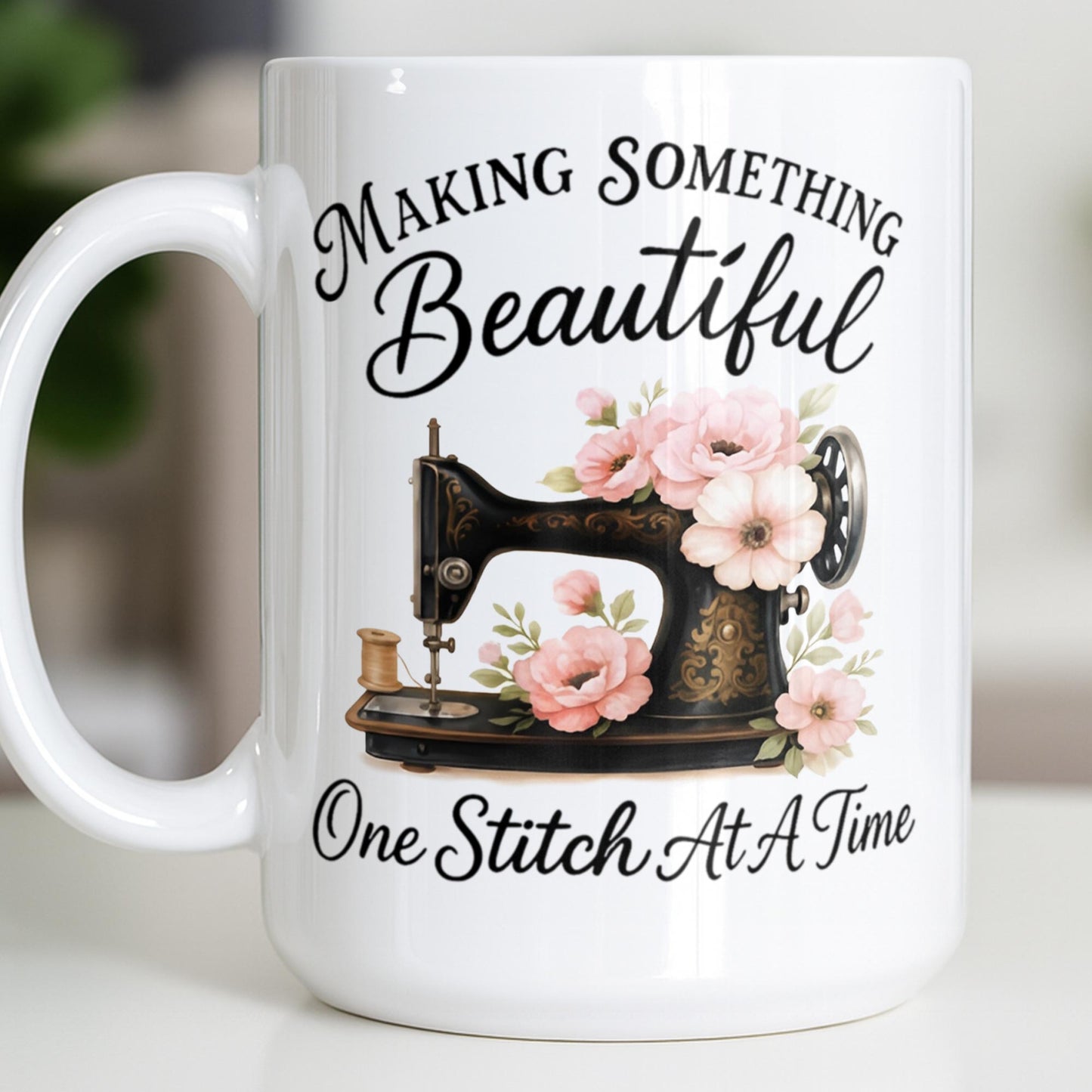 Making Something Beautiful One Stitch At A Time With Sewing Machine - Personalized Custom Coffee Mug - JBS109_MG