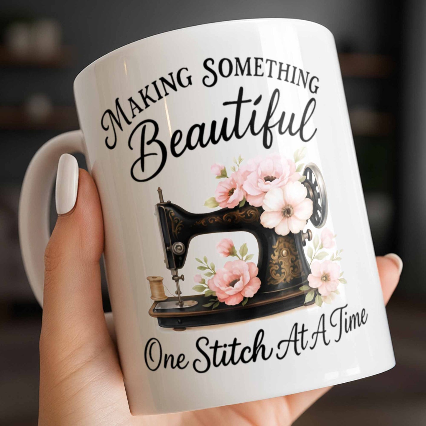 Making Something Beautiful One Stitch At A Time With Sewing Machine - Personalized Custom Coffee Mug - JBS109_MG