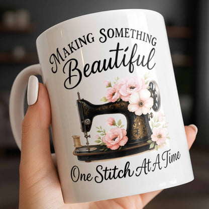 Making Something Beautiful One Stitch At A Time With Sewing Machine - Personalized Custom Coffee Mug - JBS109_MG