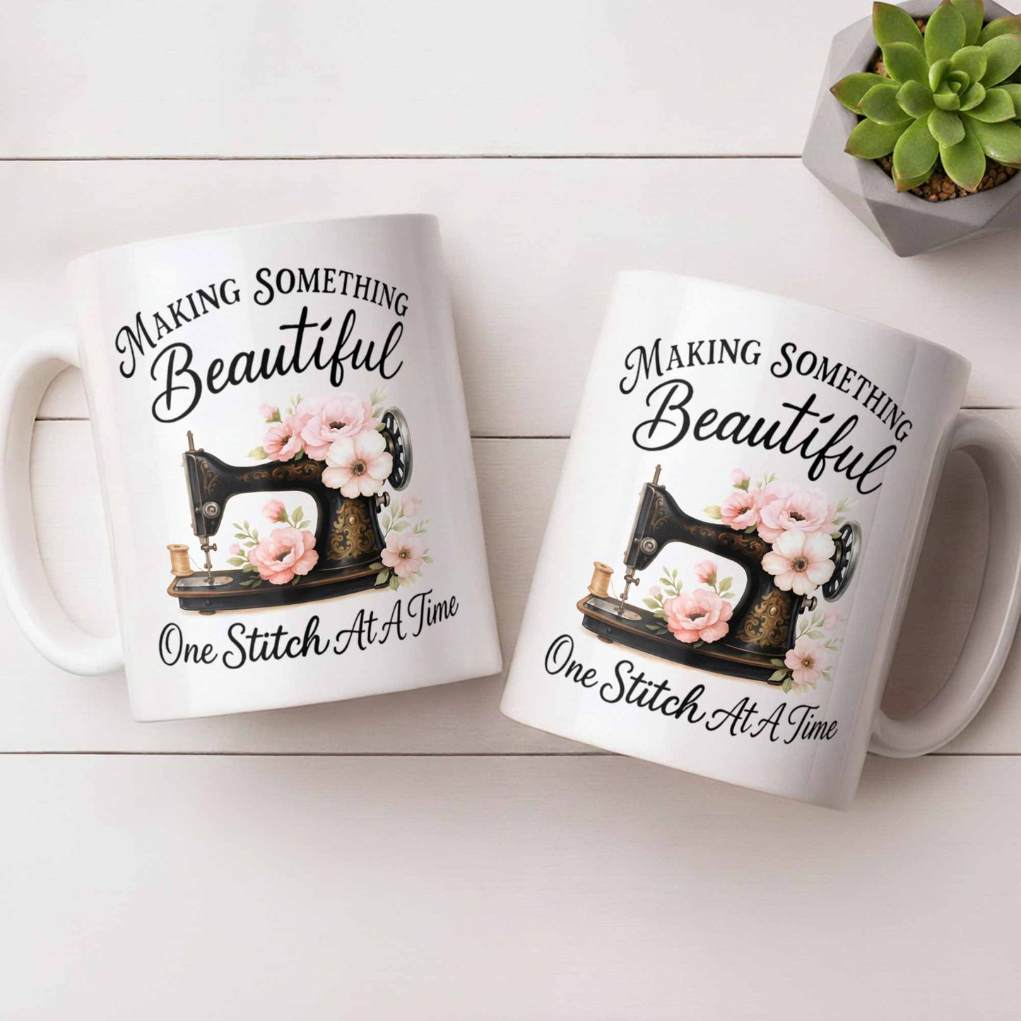 Making Something Beautiful One Stitch At A Time With Sewing Machine - Personalized Custom Coffee Mug - JBS109_MG