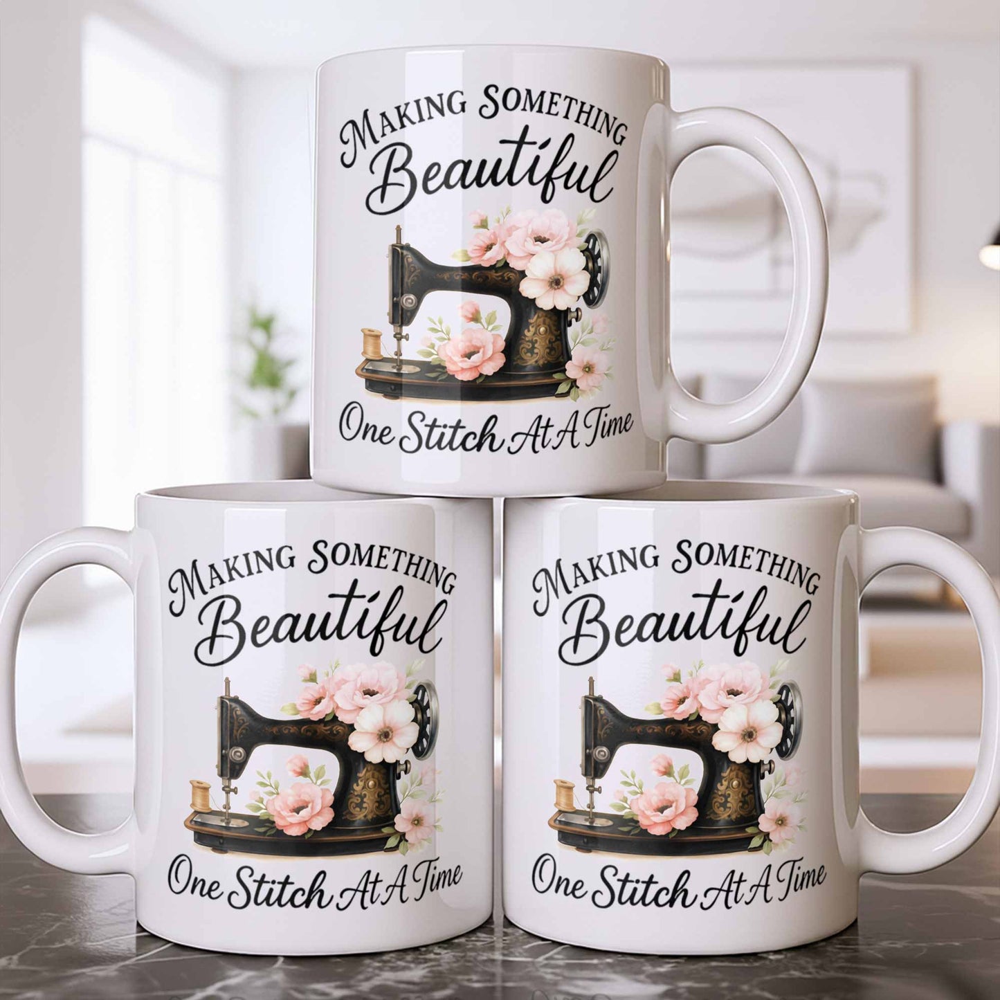 Making Something Beautiful One Stitch At A Time With Sewing Machine - Personalized Custom Coffee Mug - JBS109_MG