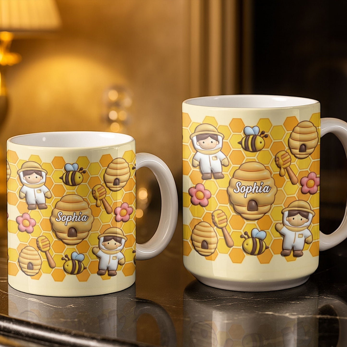 Celebrate A Special Bond With Bee And Honeycomb Design - Personalized Custom Coffee Mug - JBS116_MG