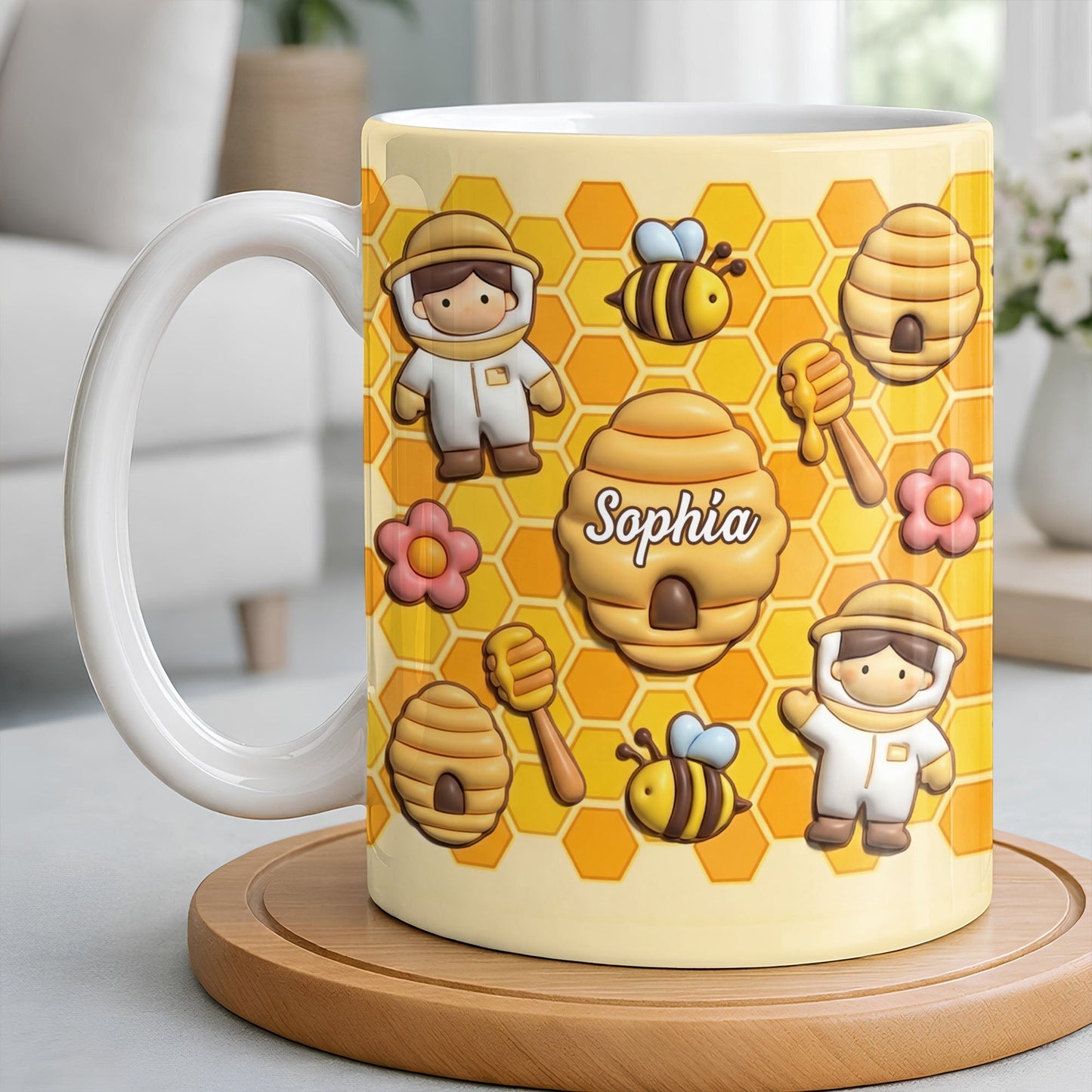 Celebrate A Special Bond With Bee And Honeycomb Design - Personalized Custom Coffee Mug - JBS116_MG