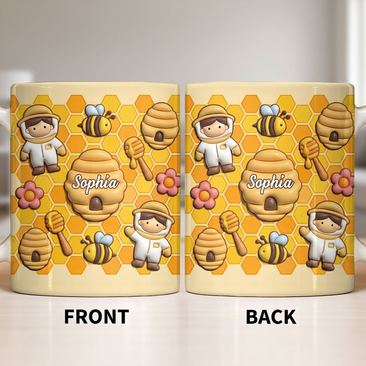 Celebrate A Special Bond With Bee And Honeycomb Design - Personalized Custom Coffee Mug - JBS116_MG