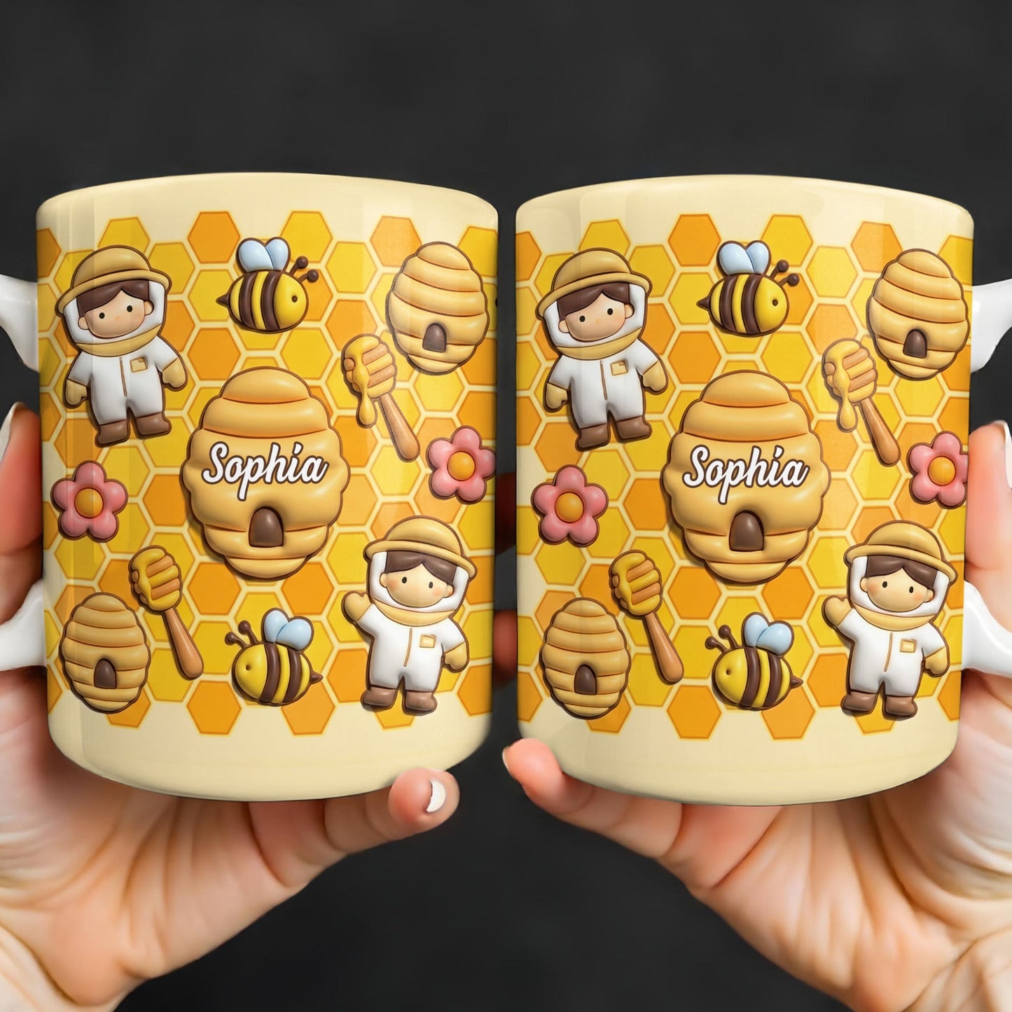Celebrate A Special Bond With Bee And Honeycomb Design - Personalized Custom Coffee Mug - JBS116_MG