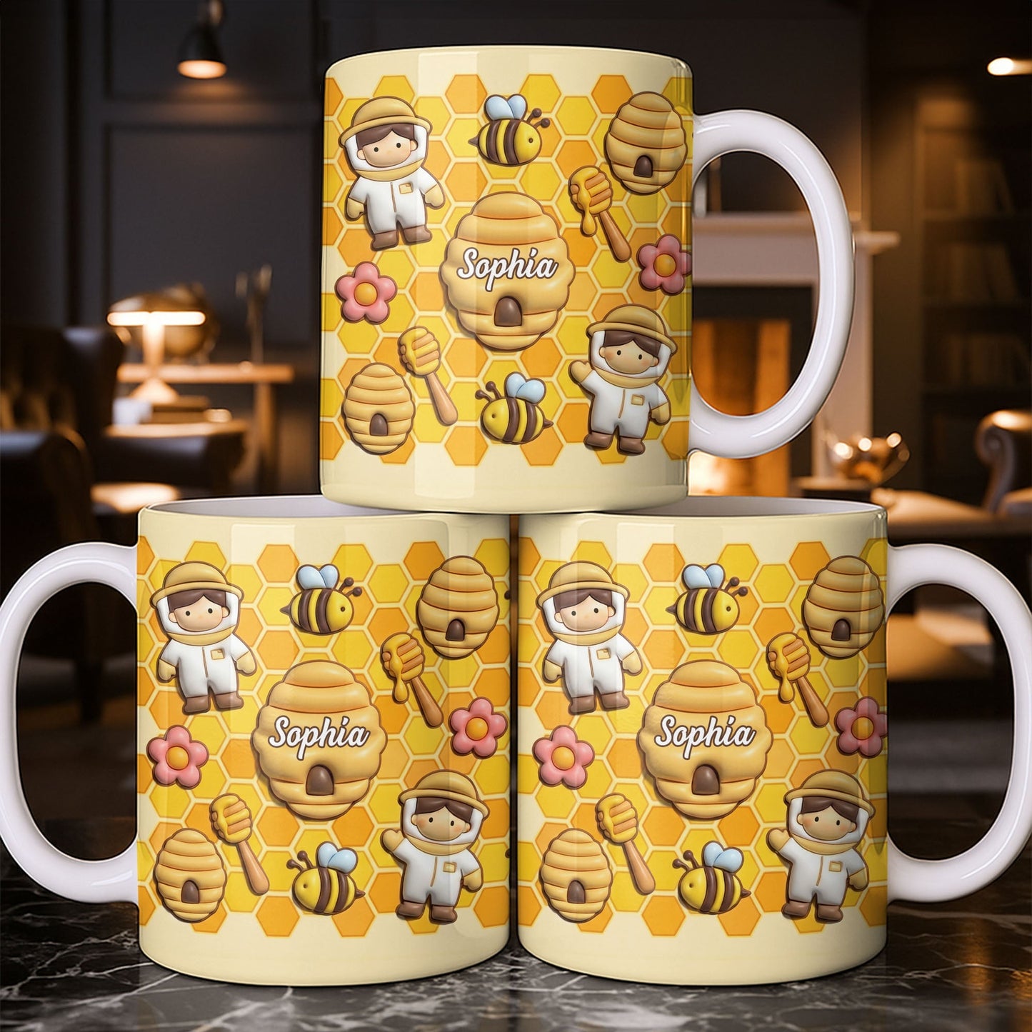 Celebrate A Special Bond With Bee And Honeycomb Design - Personalized Custom Coffee Mug - JBS116_MG