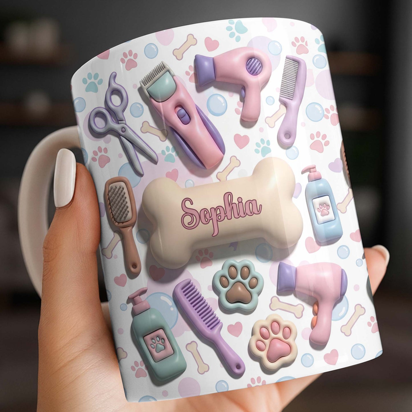 Gift For Pet Grooming Essentials And Paw Prints - Personalized Custom Coffee Mug - JBS117_MG