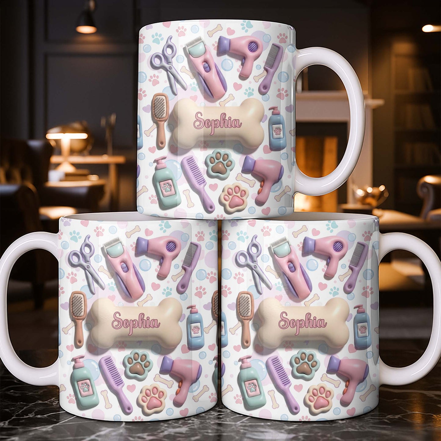 Gift For Pet Grooming Essentials And Paw Prints - Personalized Custom Coffee Mug - JBS117_MG