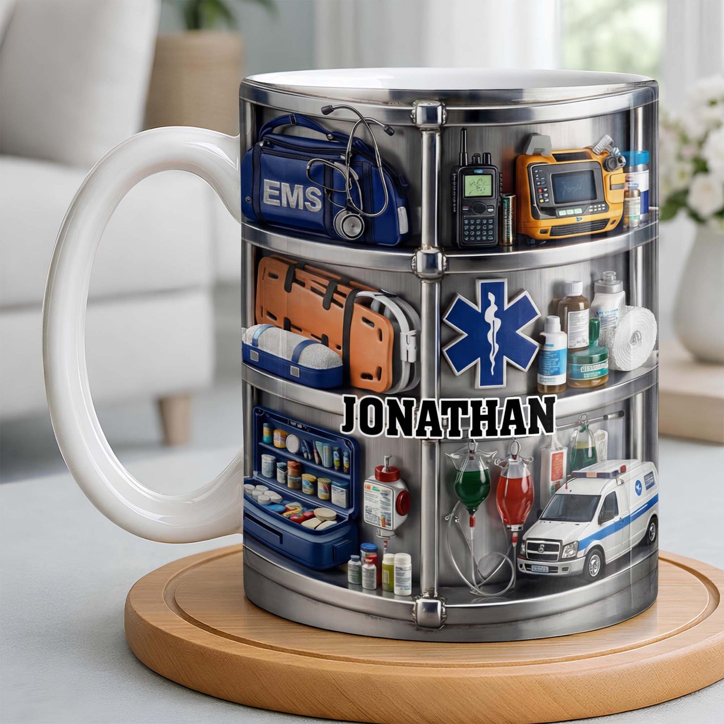 Celebrate Everyday Heroes With EMS Tools And Ambulance - Personalized Custom Coffee Mug - JBS122_MG
