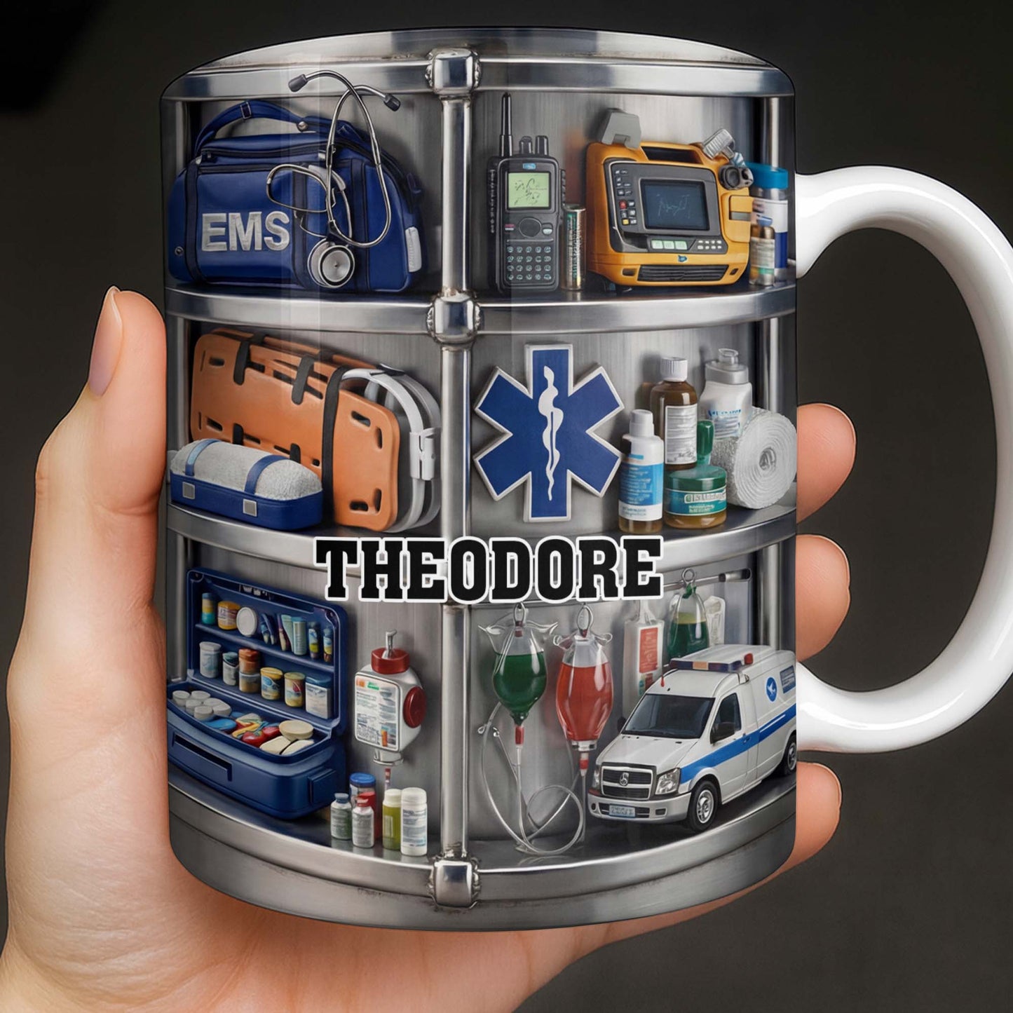 Celebrate Everyday Heroes With EMS Tools And Ambulance - Personalized Custom Coffee Mug - JBS122_MG