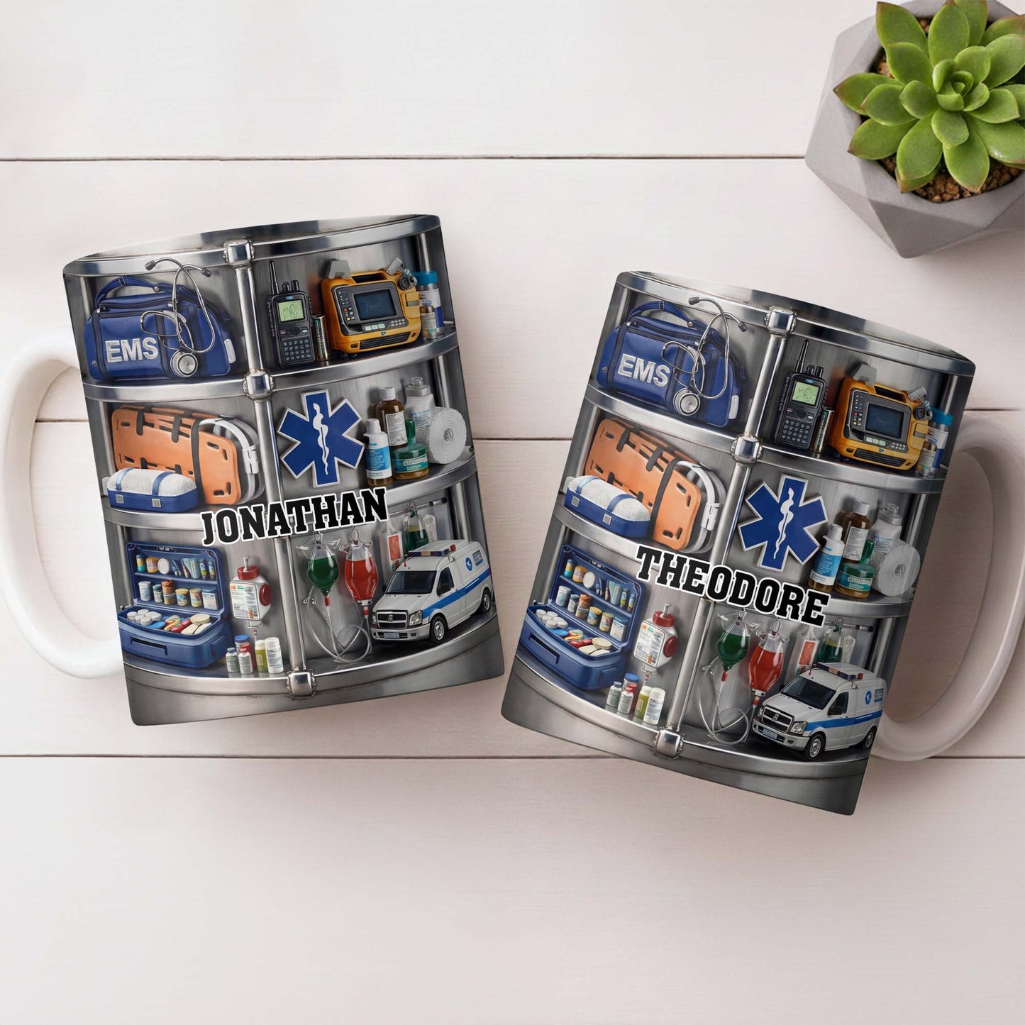 Celebrate Everyday Heroes With EMS Tools And Ambulance - Personalized Custom Coffee Mug - JBS122_MG