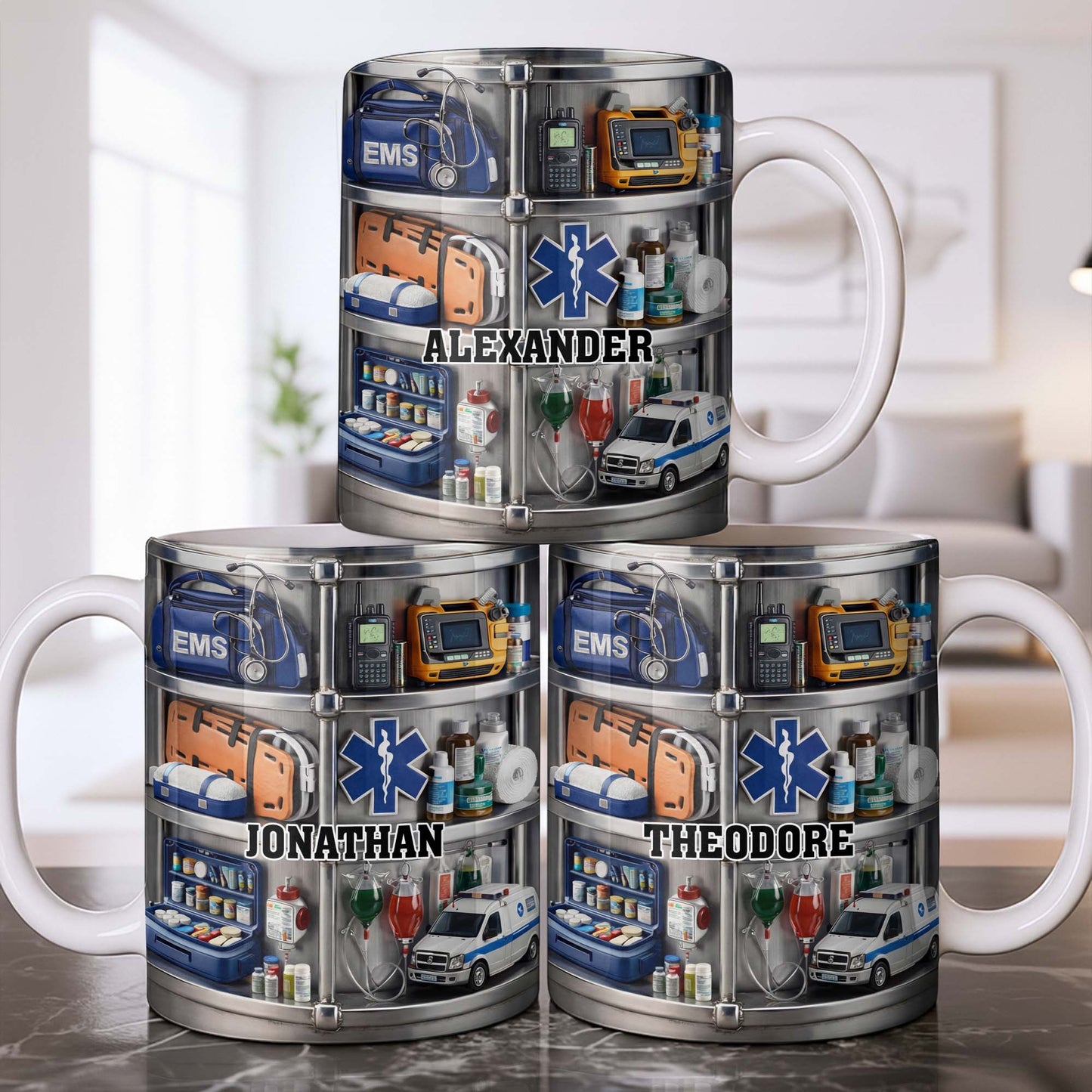 Celebrate Everyday Heroes With EMS Tools And Ambulance - Personalized Custom Coffee Mug - JBS122_MG
