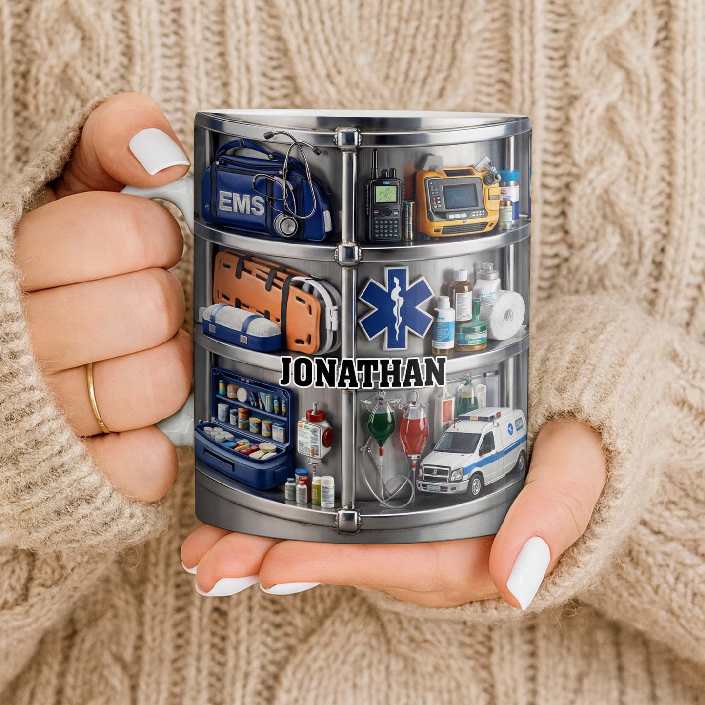 Celebrate Everyday Heroes With EMS Tools And Ambulance - Personalized Custom Coffee Mug - JBS122_MG