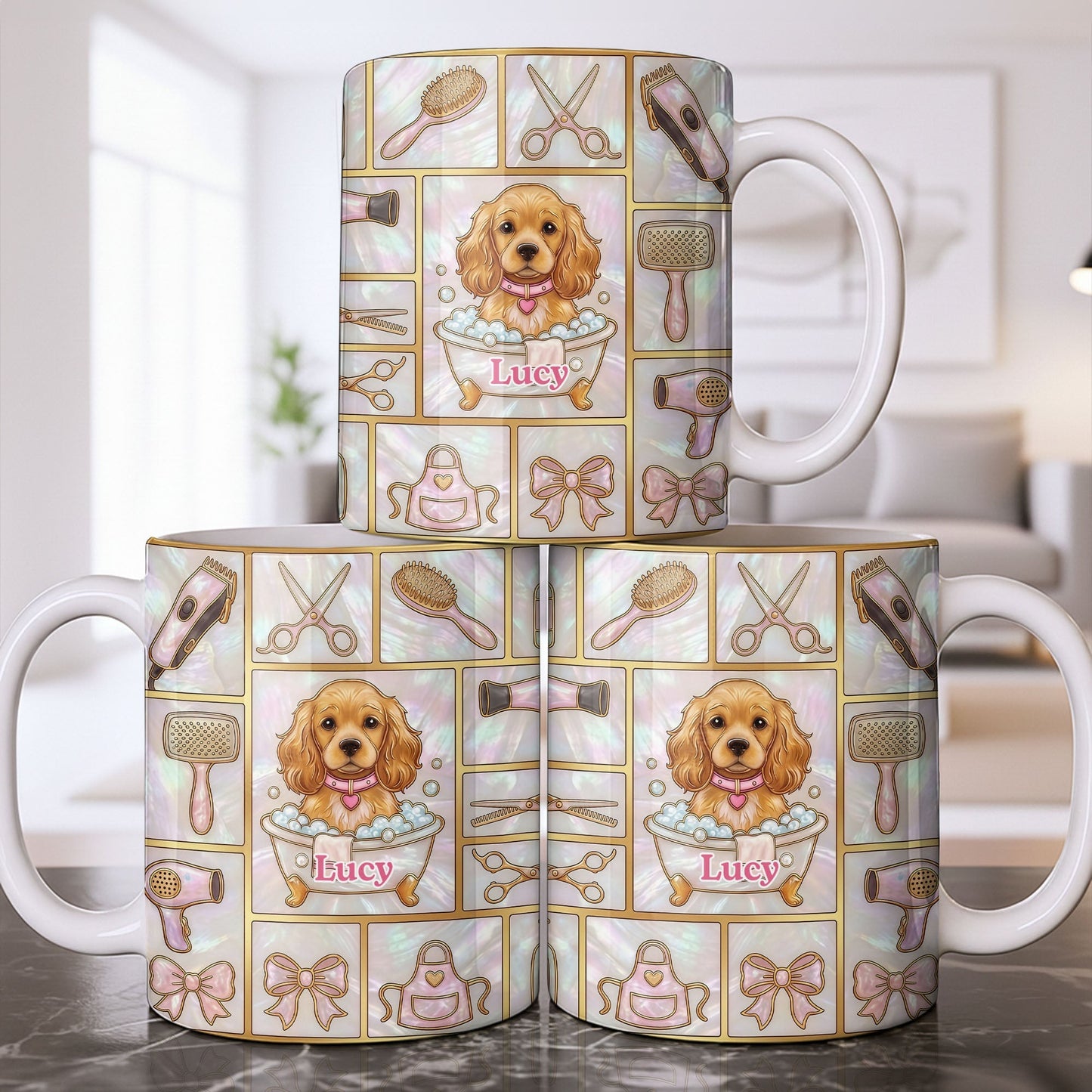 Dog Groomer, Cute Puppy In Bathtub With Scissors - Personalized Custom Coffee Mug - JBS126_MG