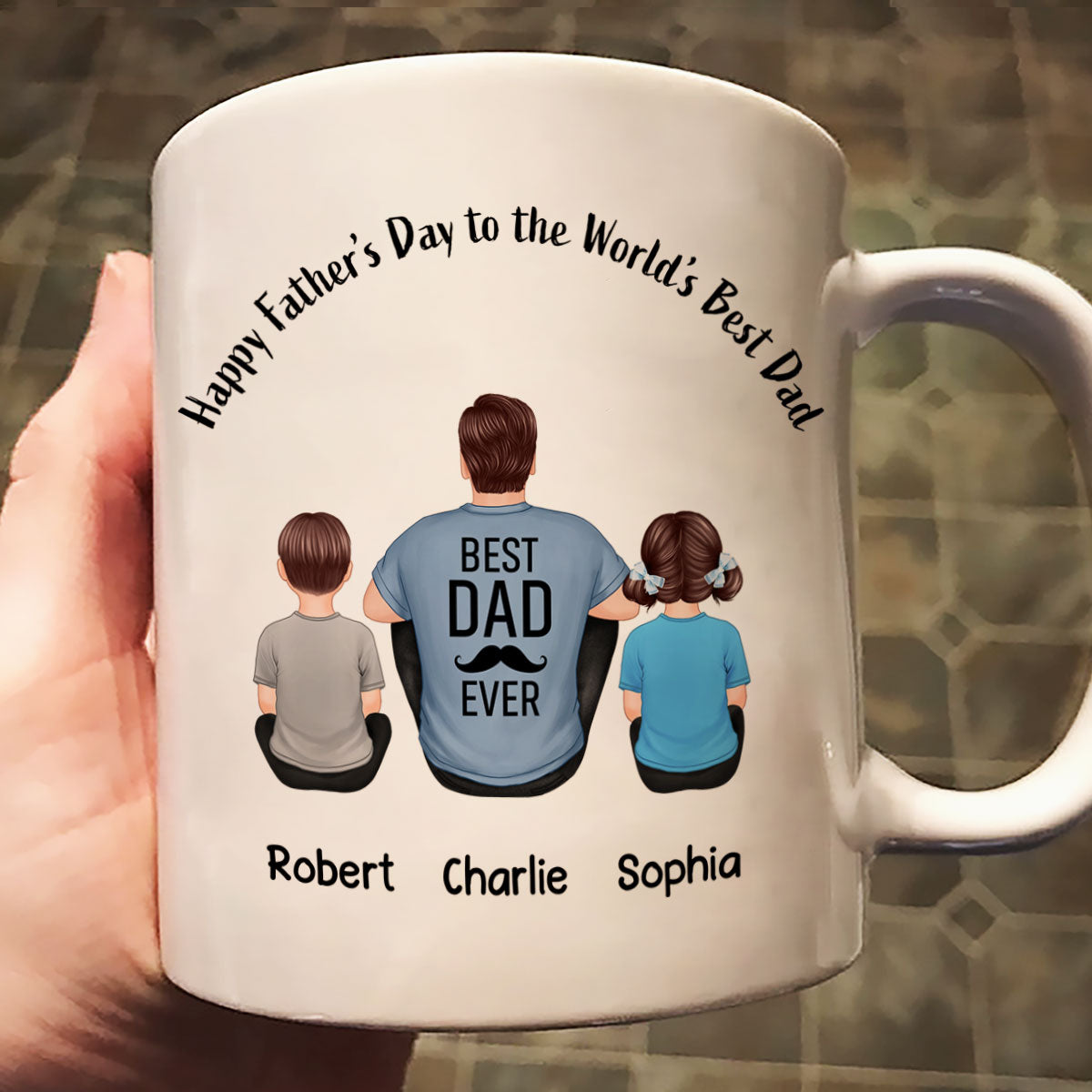 Happy Father's Day Dad And Kids Back View Personalized Mug