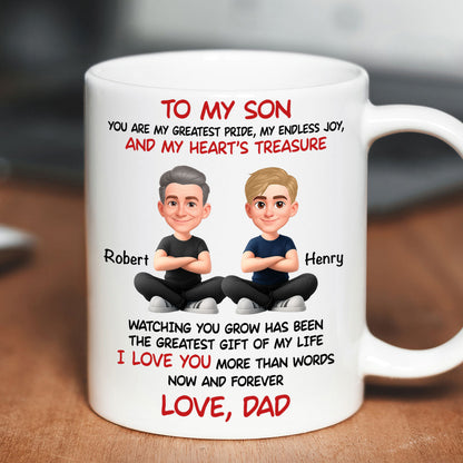 To My Son My Heart's Treasure - Personalized Mug - Christmas Gift from Dad to Son