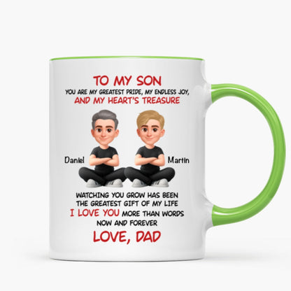 To My Son My Heart's Treasure - Personalized Mug - Christmas Gift from Dad to Son