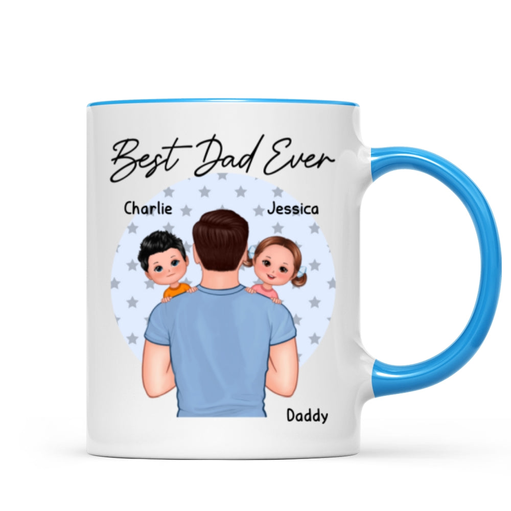 Blue Stars Dad Carrying Kids On Shoulder Gift For Dad Personalized Mug