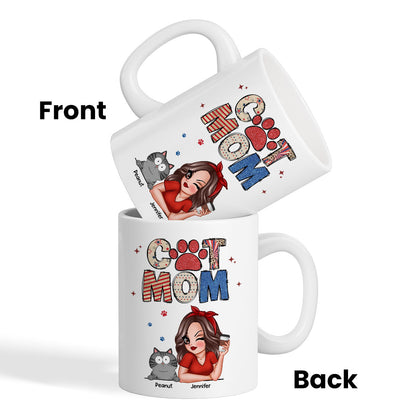 Cat Mom 4th of July America Sparkly Pattern Personalized Mug, Independence Day