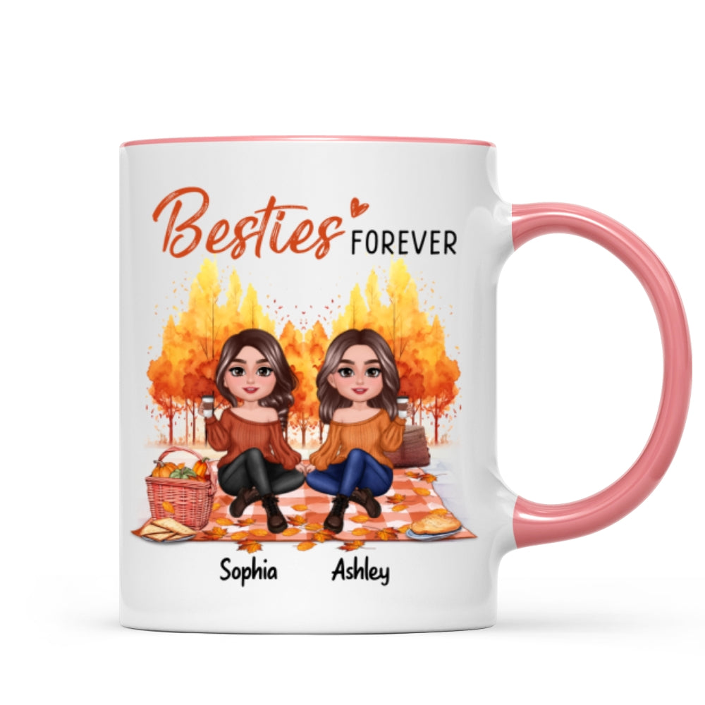Fall Season Besties Best Friends Pretty Women Picnic Autumn Themed Personalized Mug