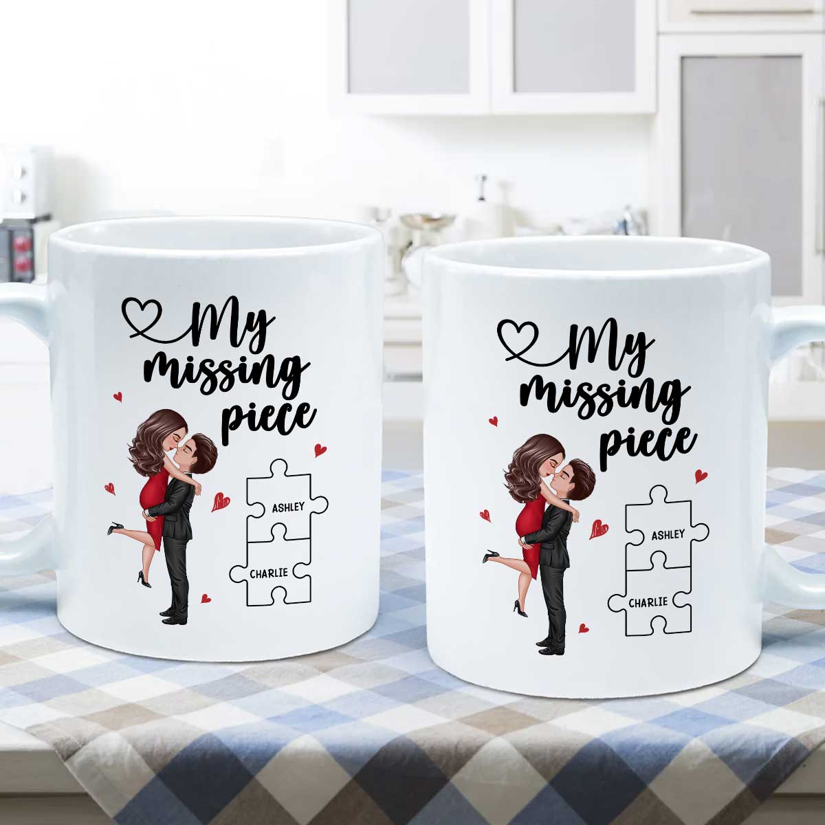 My Missing Piece Couple Hugging Kissing Valentine's Day Gift For Her Gift For Him Personalized Mug