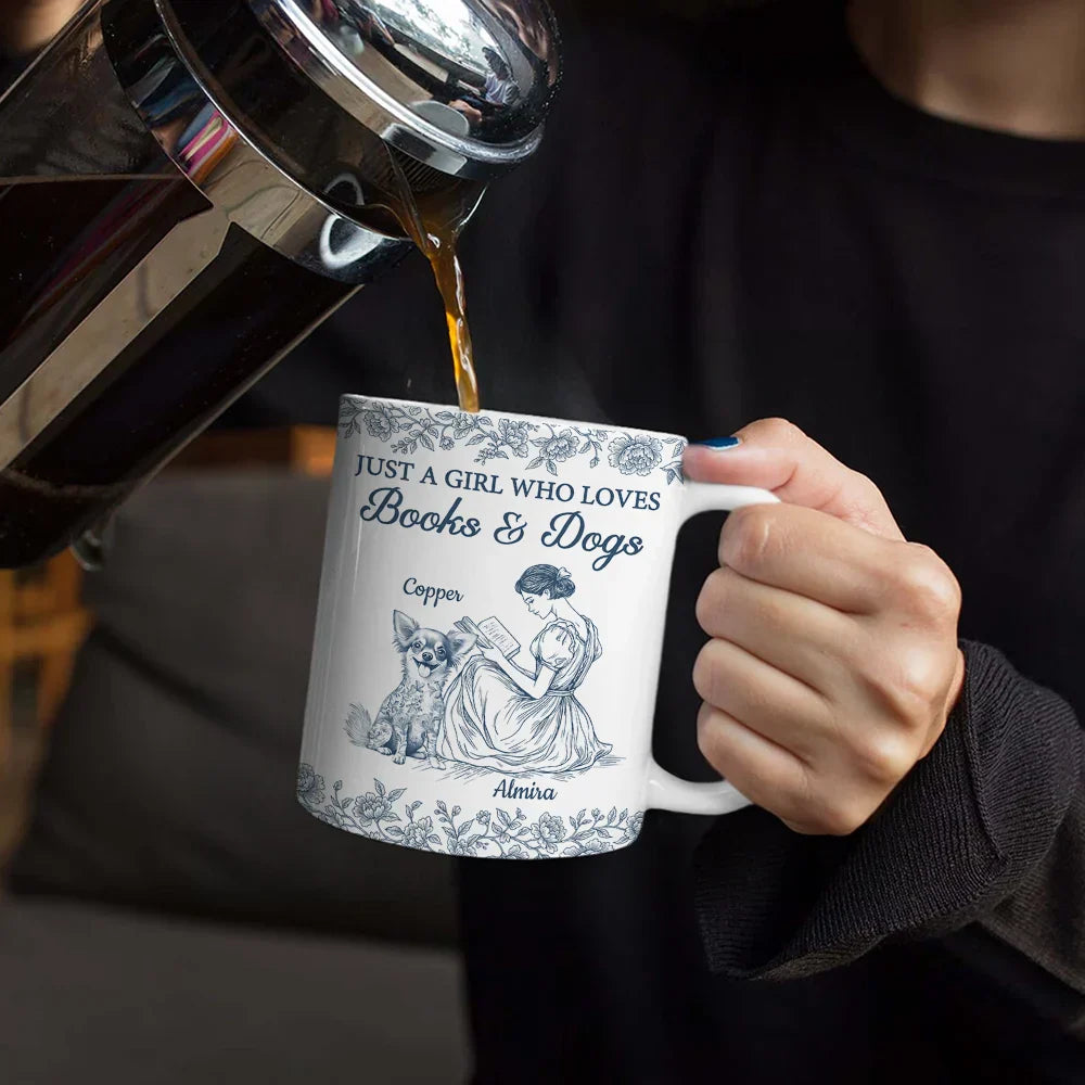 Just A Girl Who Loves Books And Dogs - Personalized White Edge-to-Edge Mug