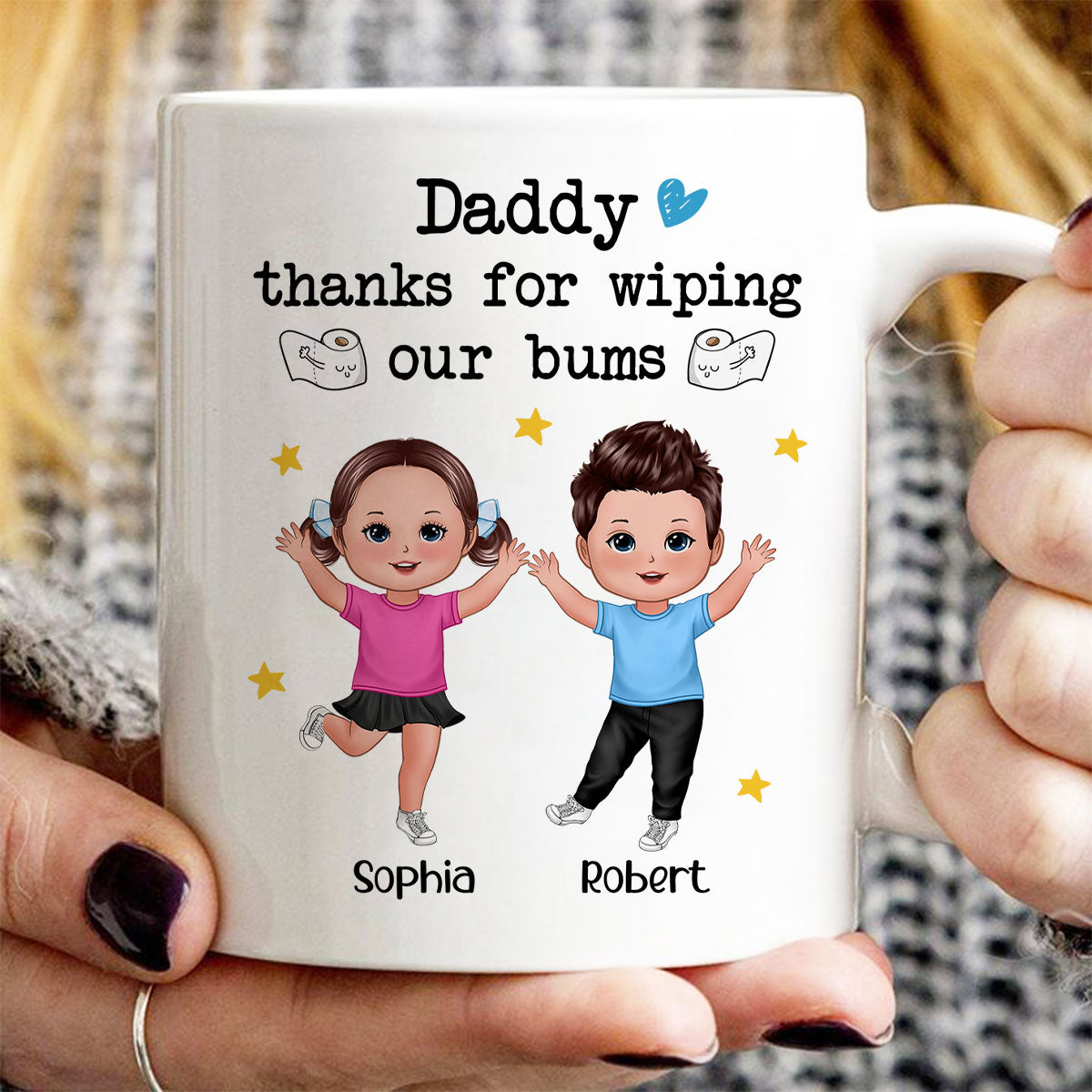 Daddy Thanks For Wiping My Bum Happy Doll Kid Funny Father's Day Gift Personalized Mug