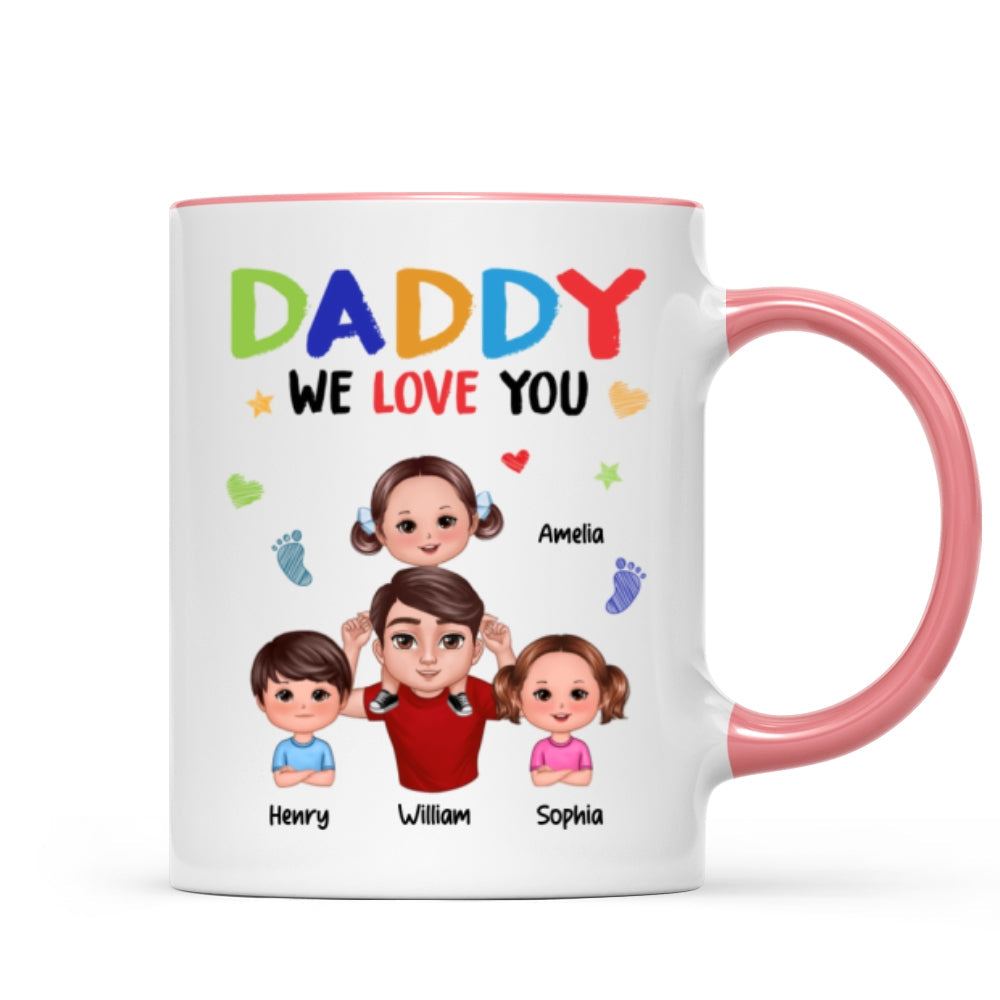 Colorful Doll Dad And Kid I Love You Piggyback Personalized Mug